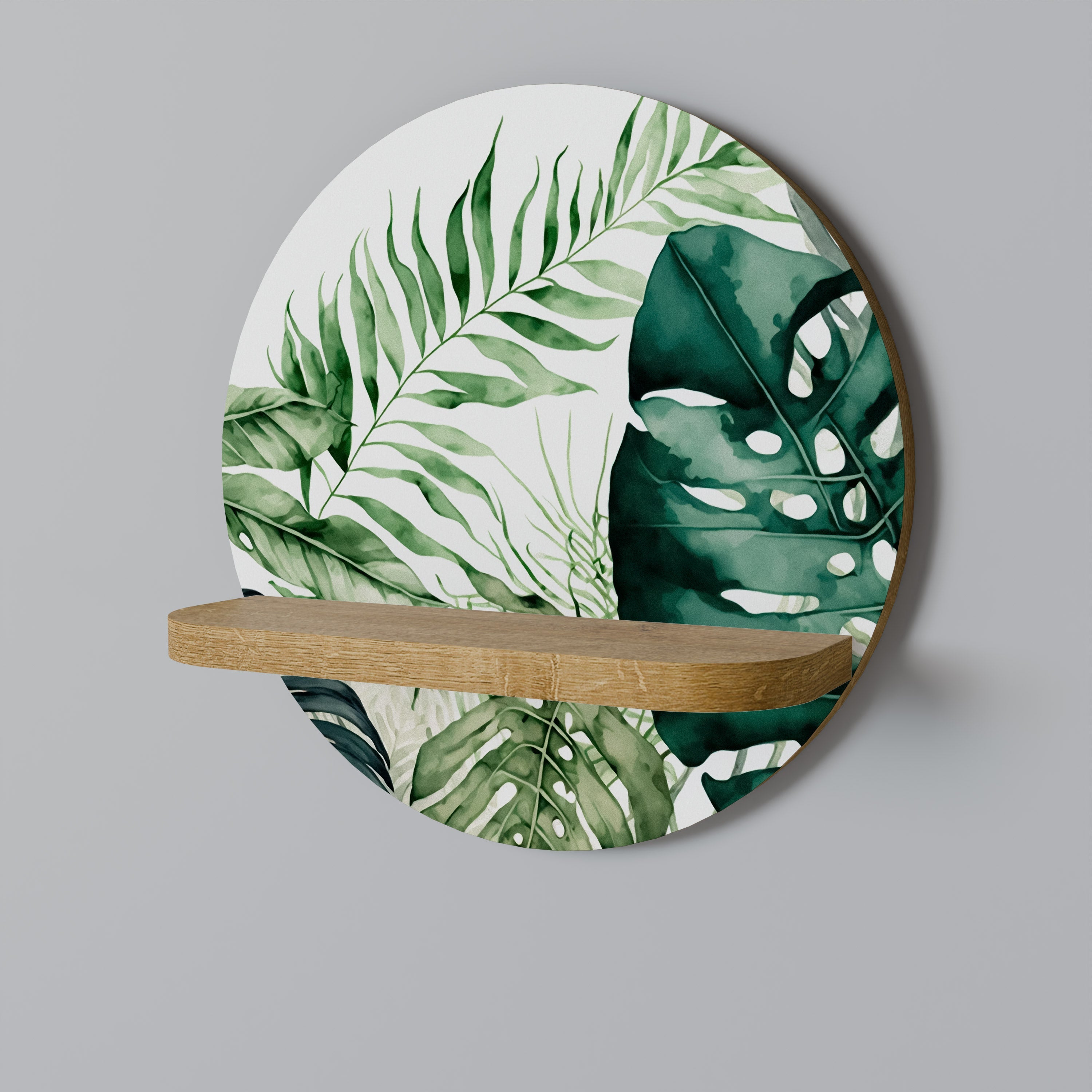 Étagère d'art ronde MONSTERA DREAM effet chêne