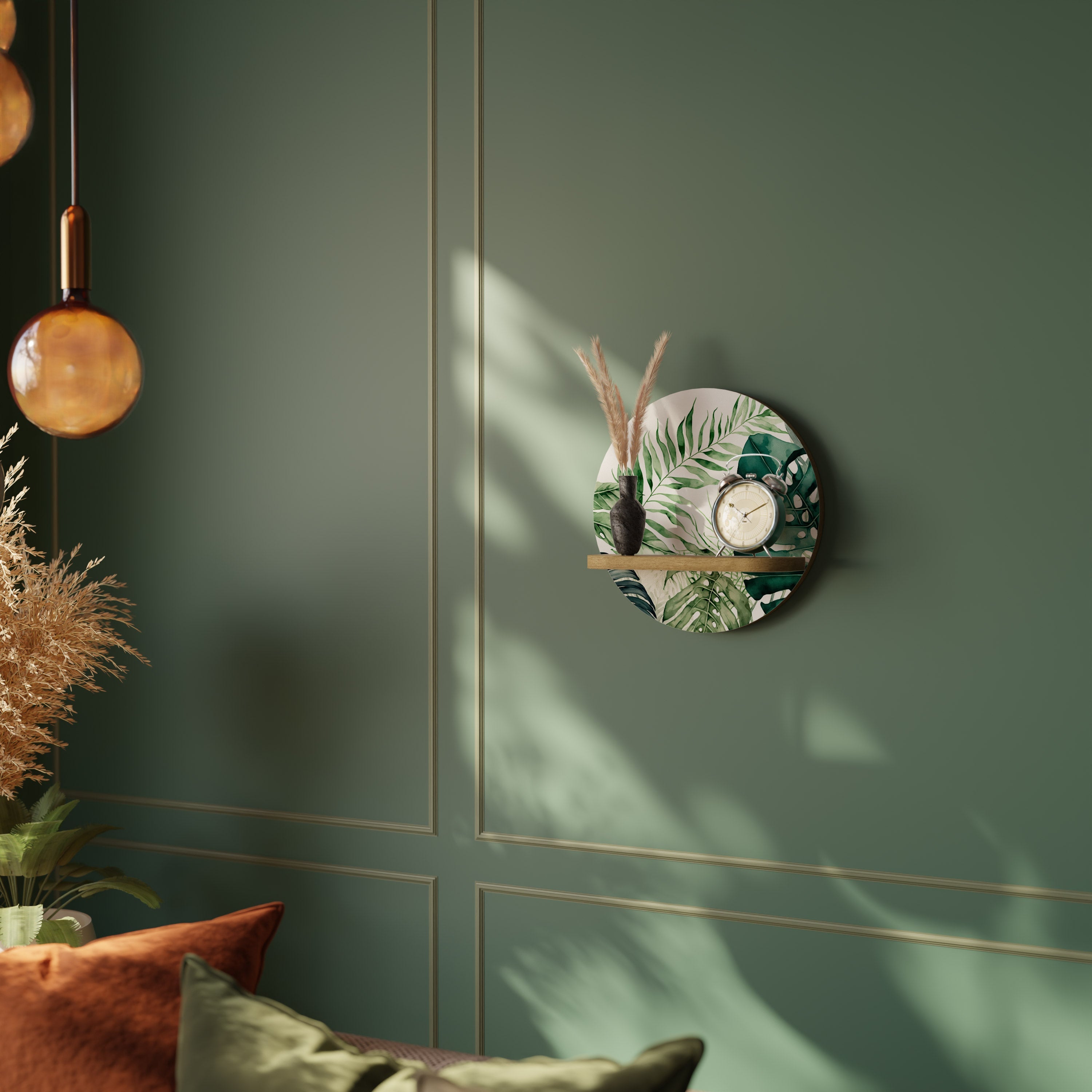 Étagère d'art ronde MONSTERA DREAM effet chêne