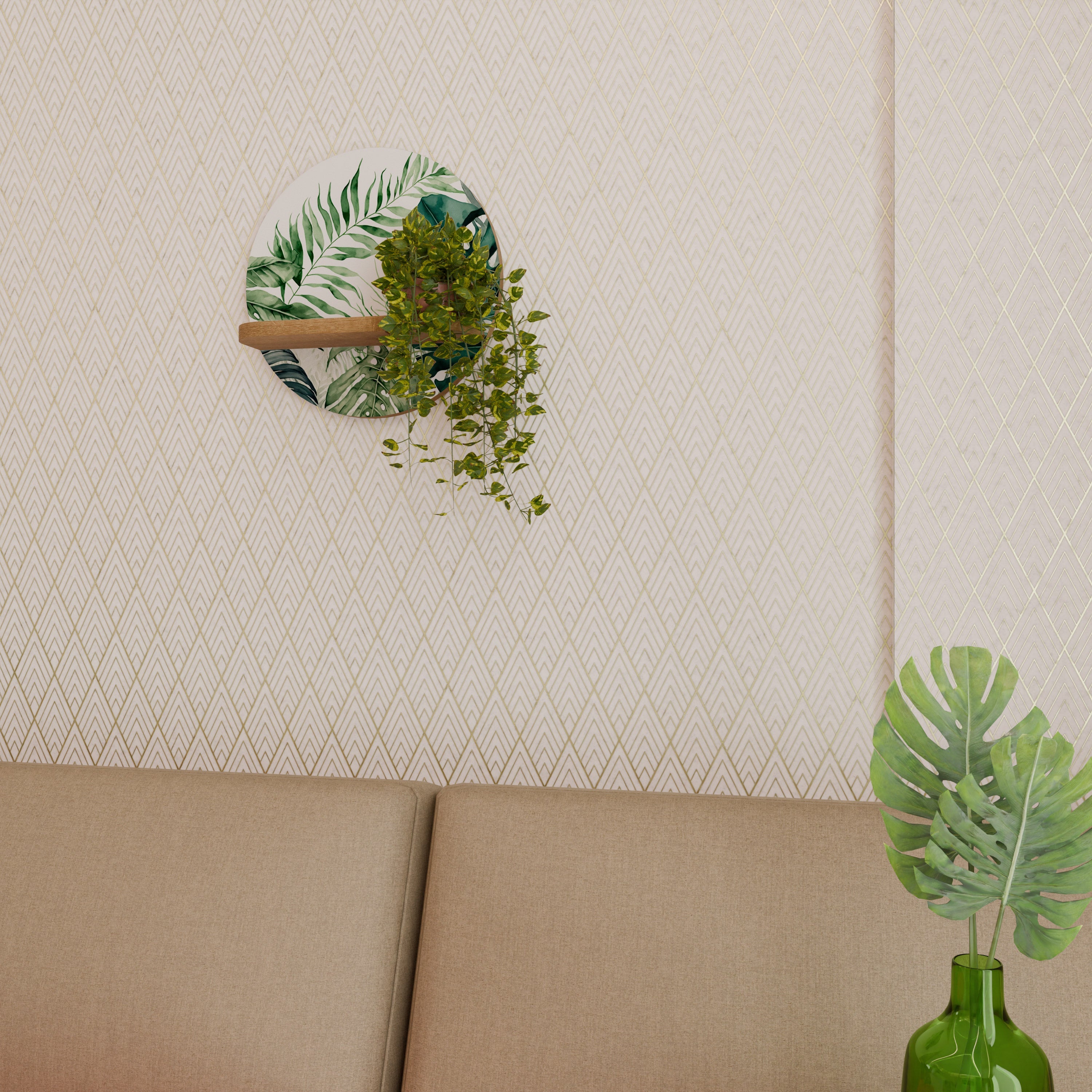 Étagère d'art ronde MONSTERA DREAM effet chêne