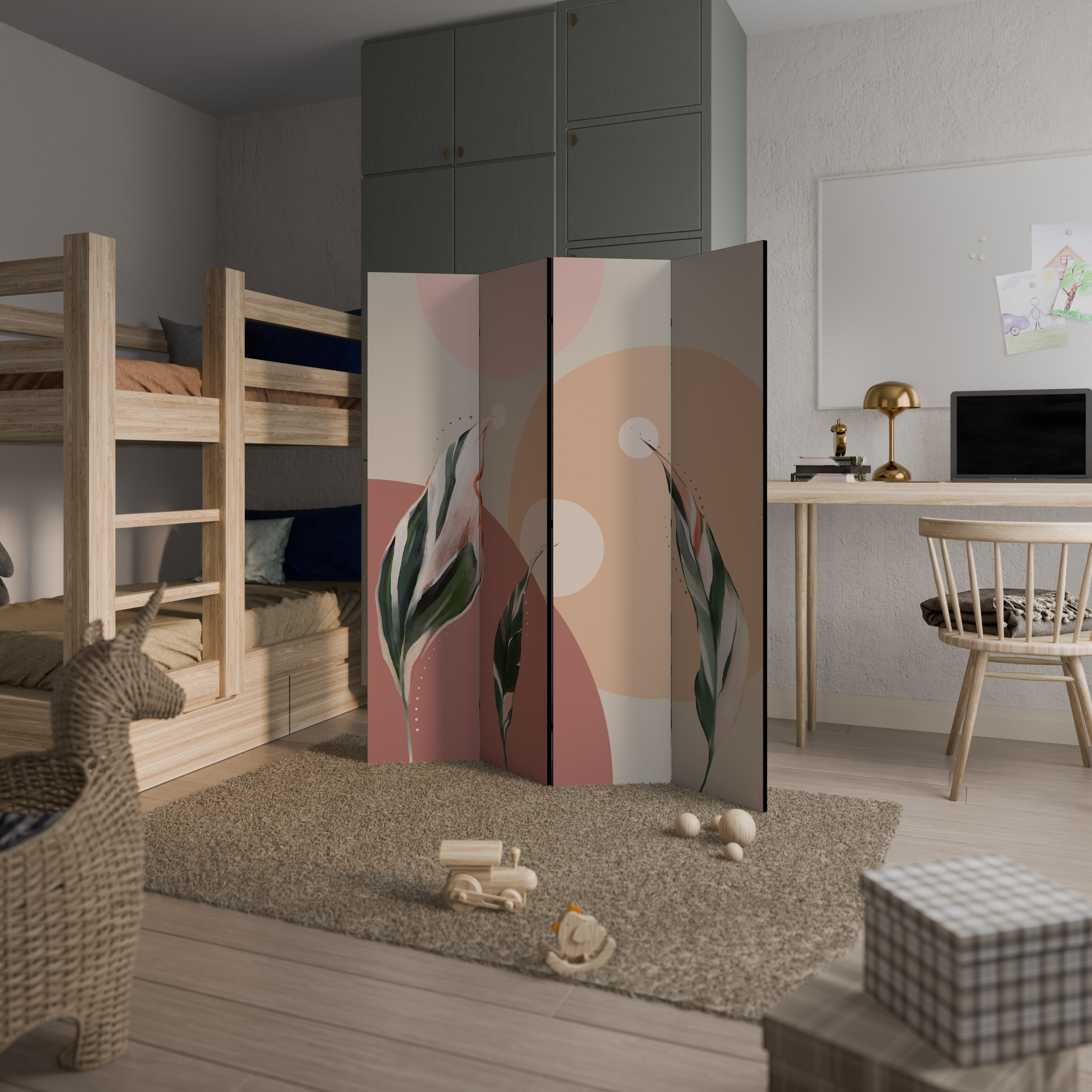 Séparateur de pièce décoratif à 4 panneaux LEAFY SYMPHONY