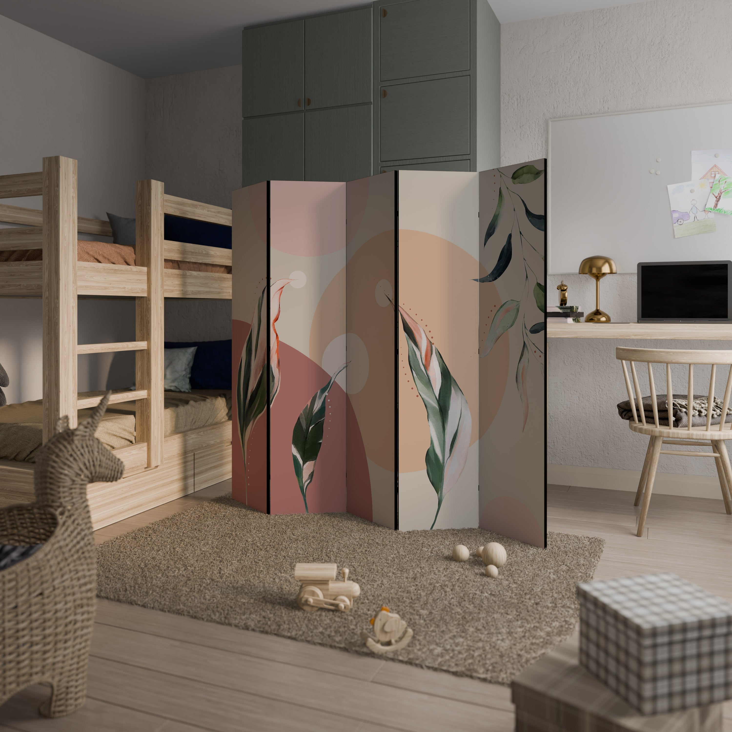 Séparateur de pièce décoratif à 5 panneaux LEAFY SYMPHONY