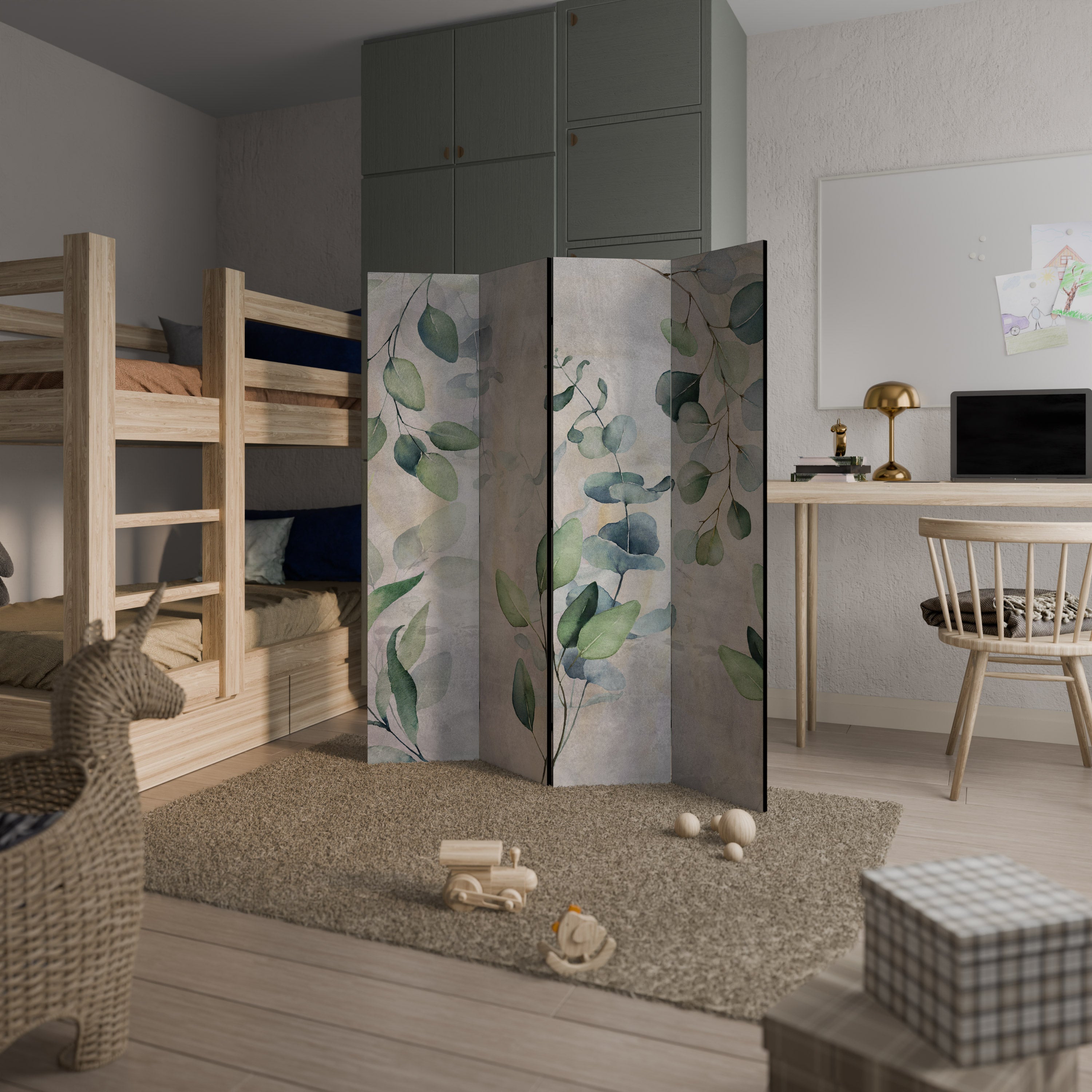 Séparateur de pièce décoratif à 4 panneaux PEACEFUL SPRIGS