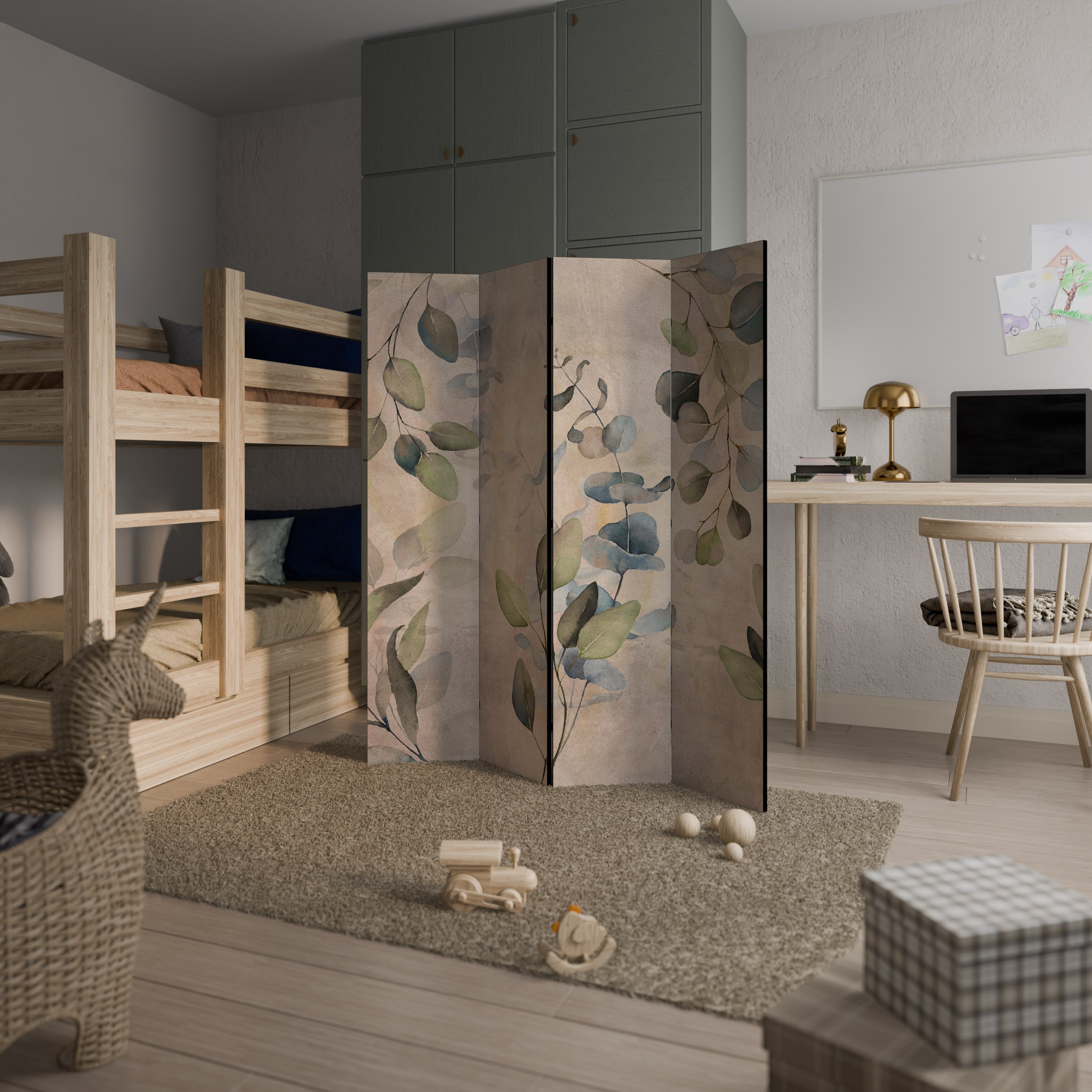 Séparateur de pièce décoratif à 4 panneaux SOFT EARTHEN EMBRACE