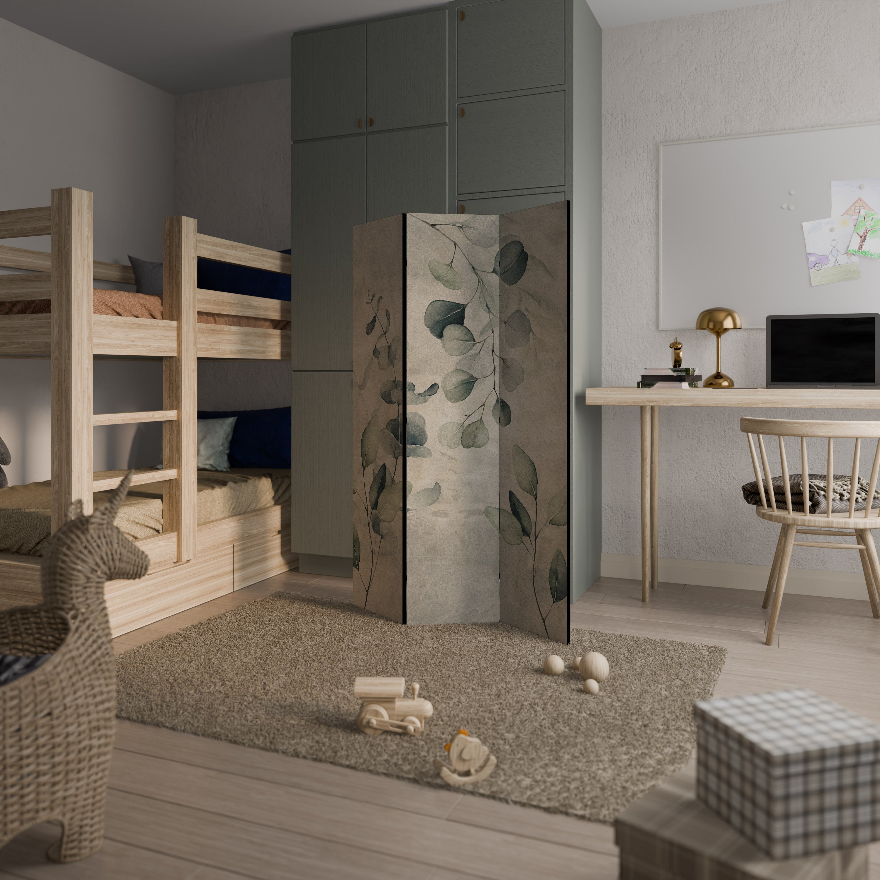 ÉLÉGANCE AUX TONS TERREUX Séparateur de pièce décoratif à 3 panneaux