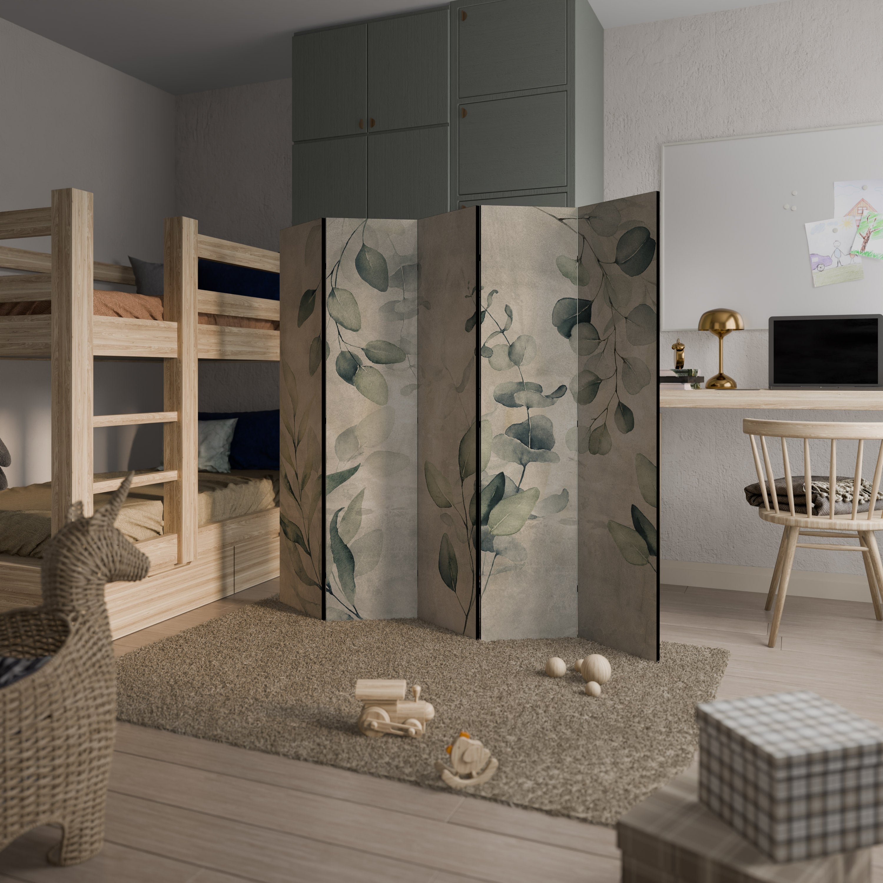 ÉLÉGANCE AUX TONS TERREUX Séparateur de pièce décoratif à 5 panneaux