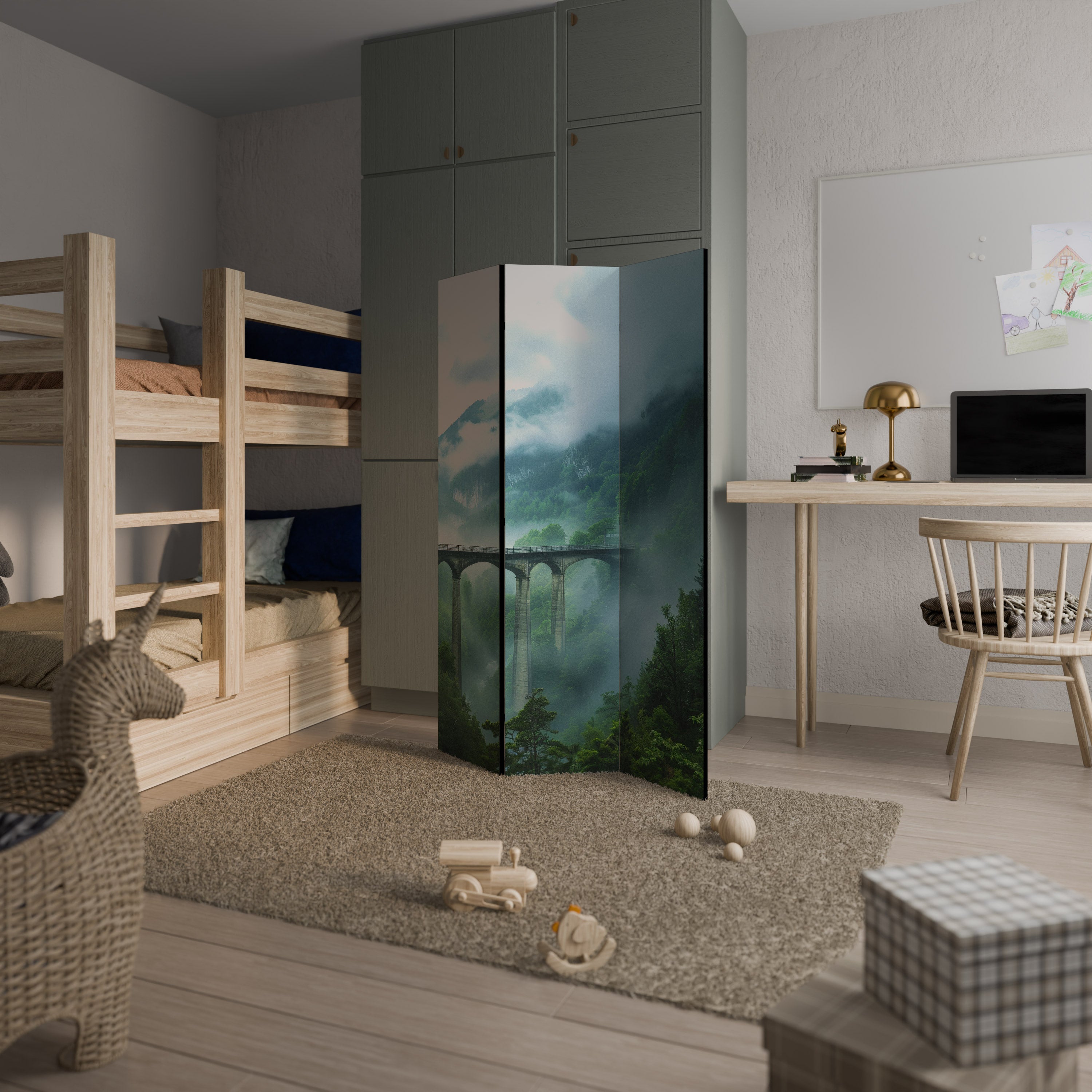 Paravent décoratif à 3 panneaux MISTY MOUNTAIN BRIDGES