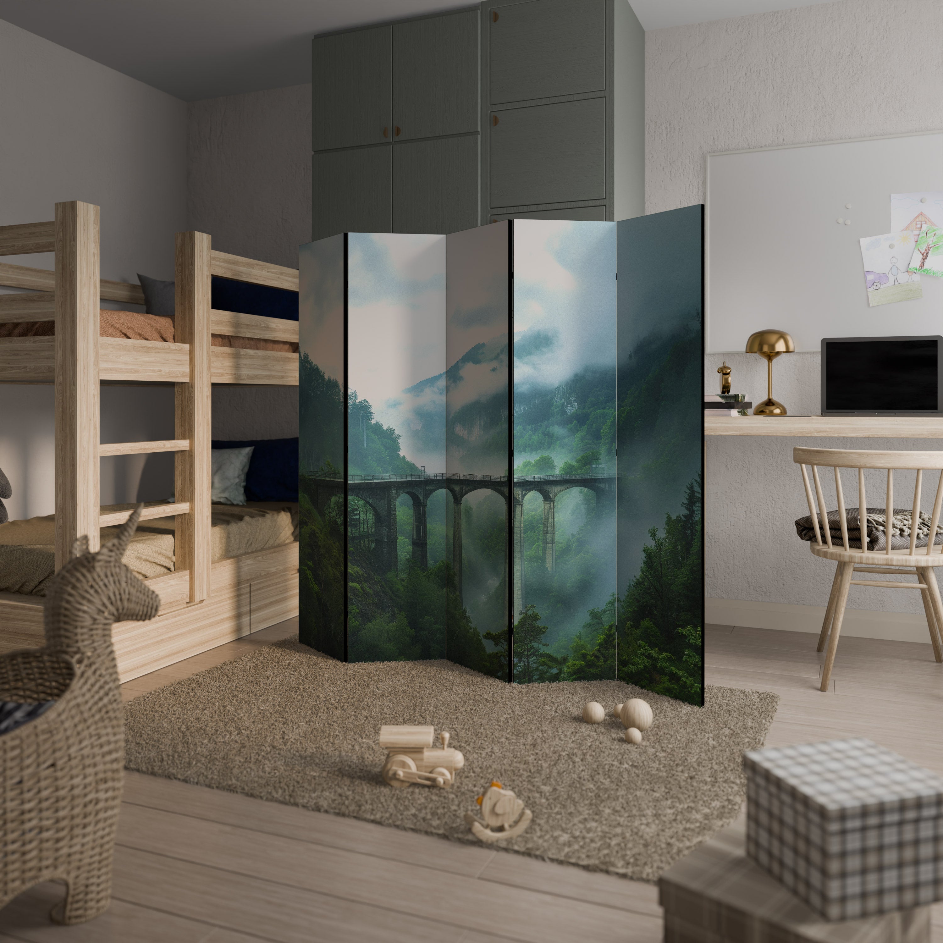 MISTY MOUNTAIN BRIDGES 5-Panel Room Divider