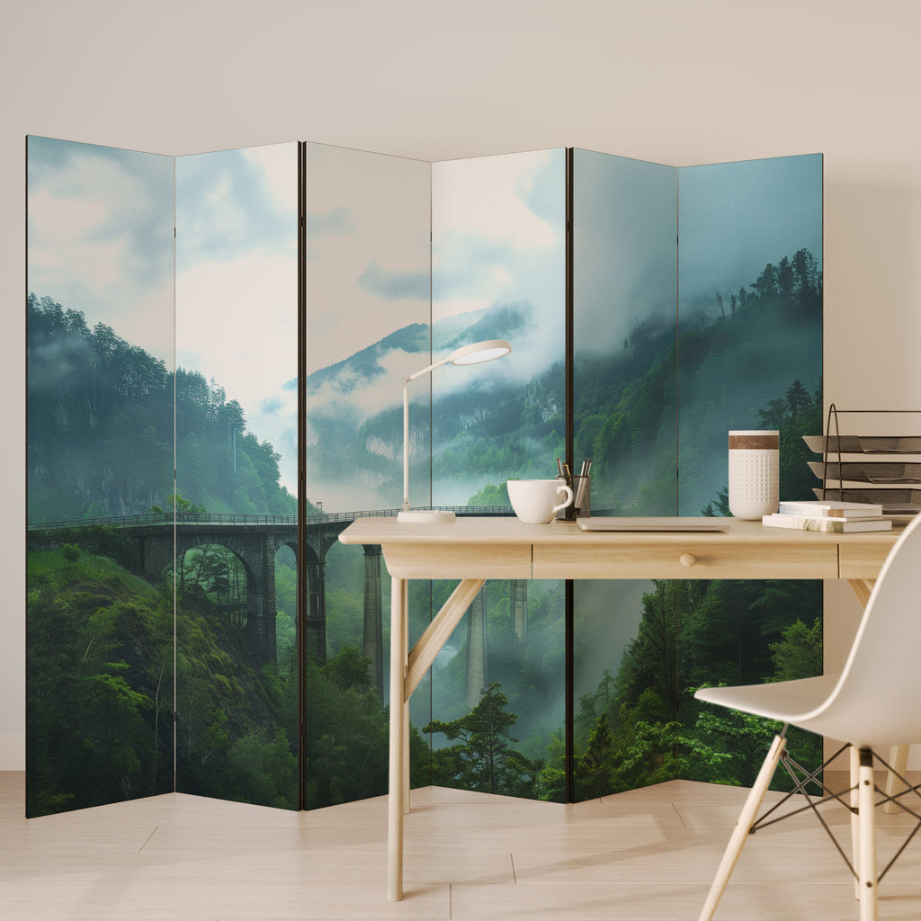 MISTY MOUNTAIN BRIDGES 6-Panel Room Divider