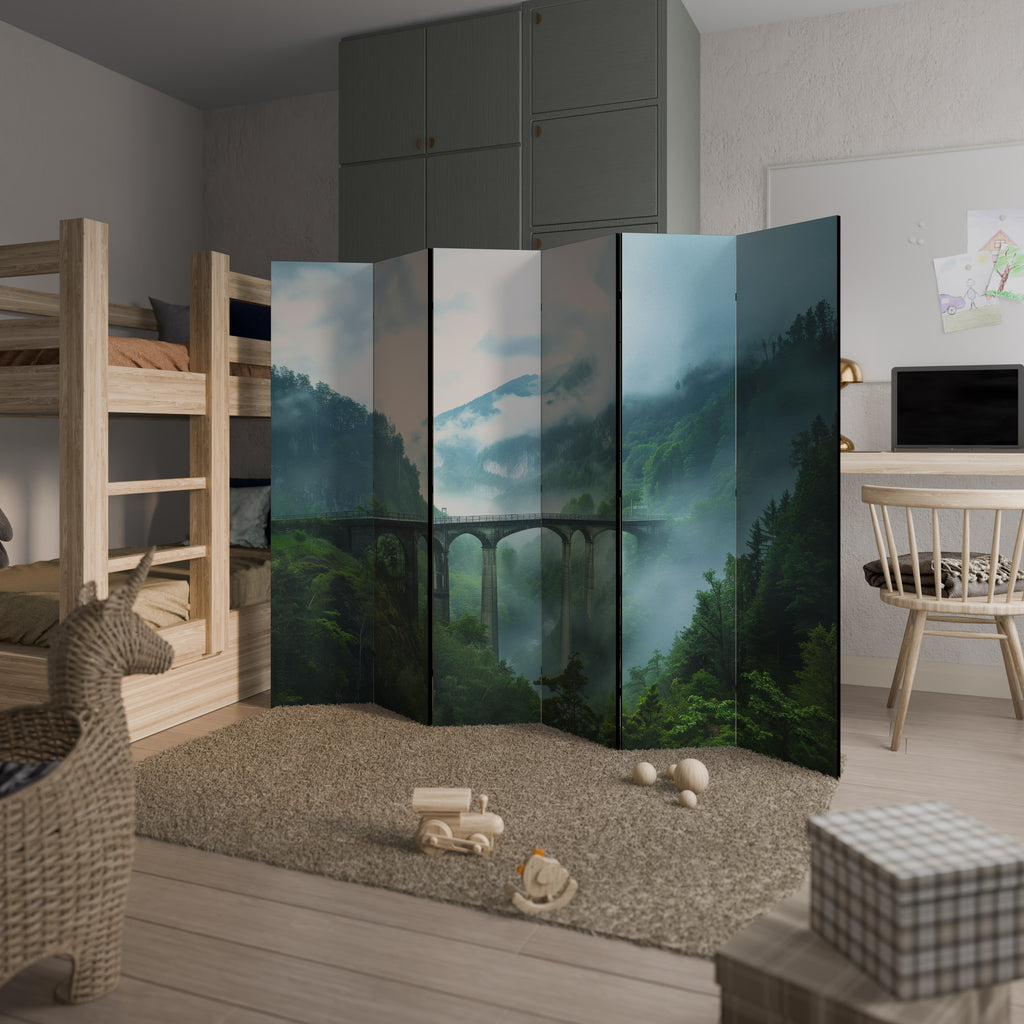 MISTY MOUNTAIN BRIDGES 6-Panel Room Divider