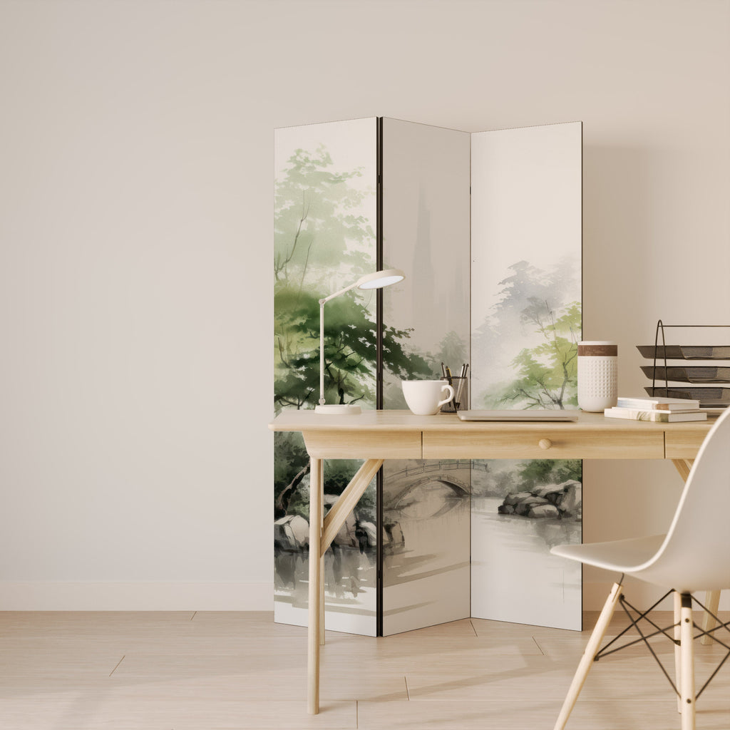 SCÈNE DE PAYSAGE AQUATIQUE HARMONIEUX - Paravent décoratif à 3 panneaux