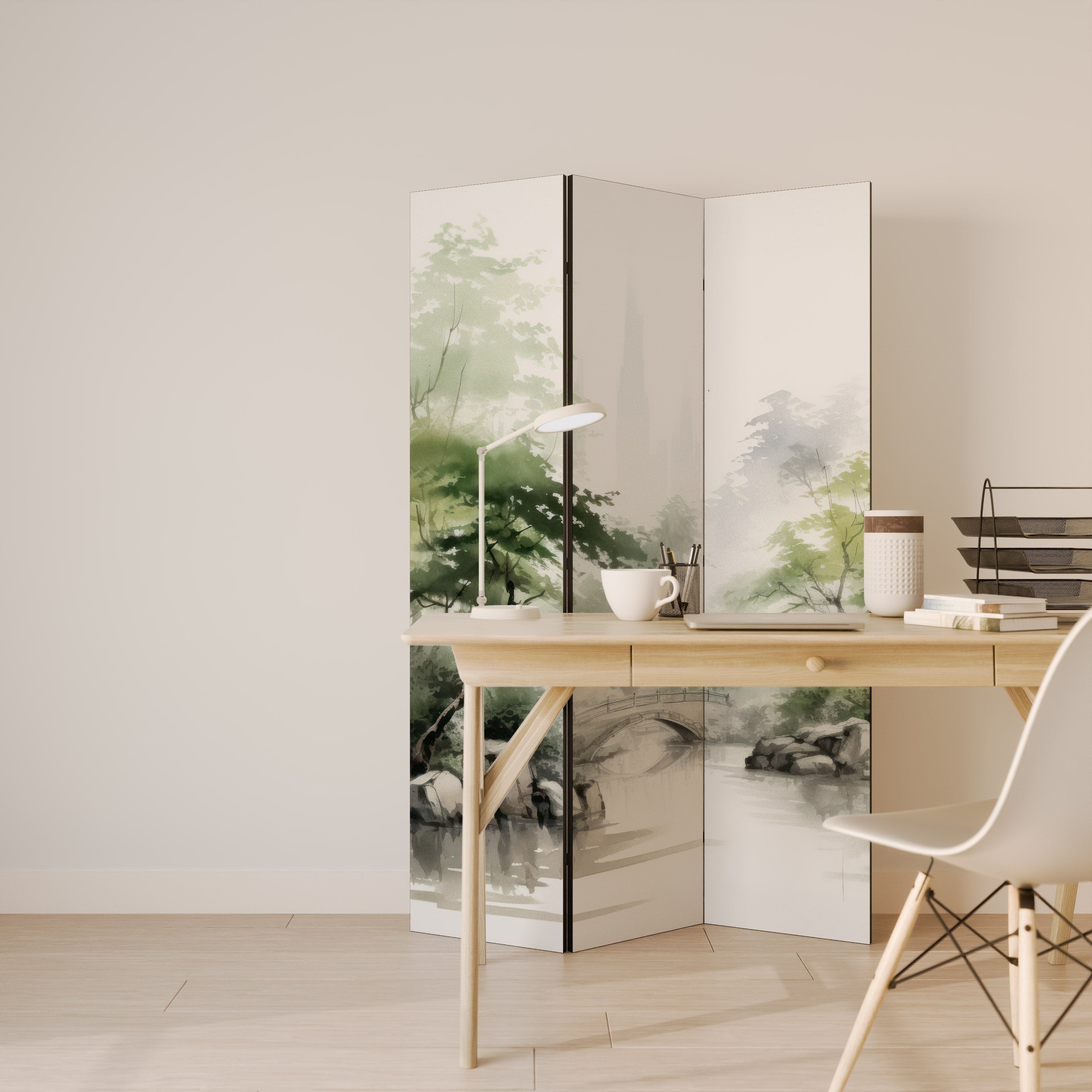 SCÈNE DE PAYSAGE AQUATIQUE HARMONIEUX - Paravent décoratif à 3 panneaux