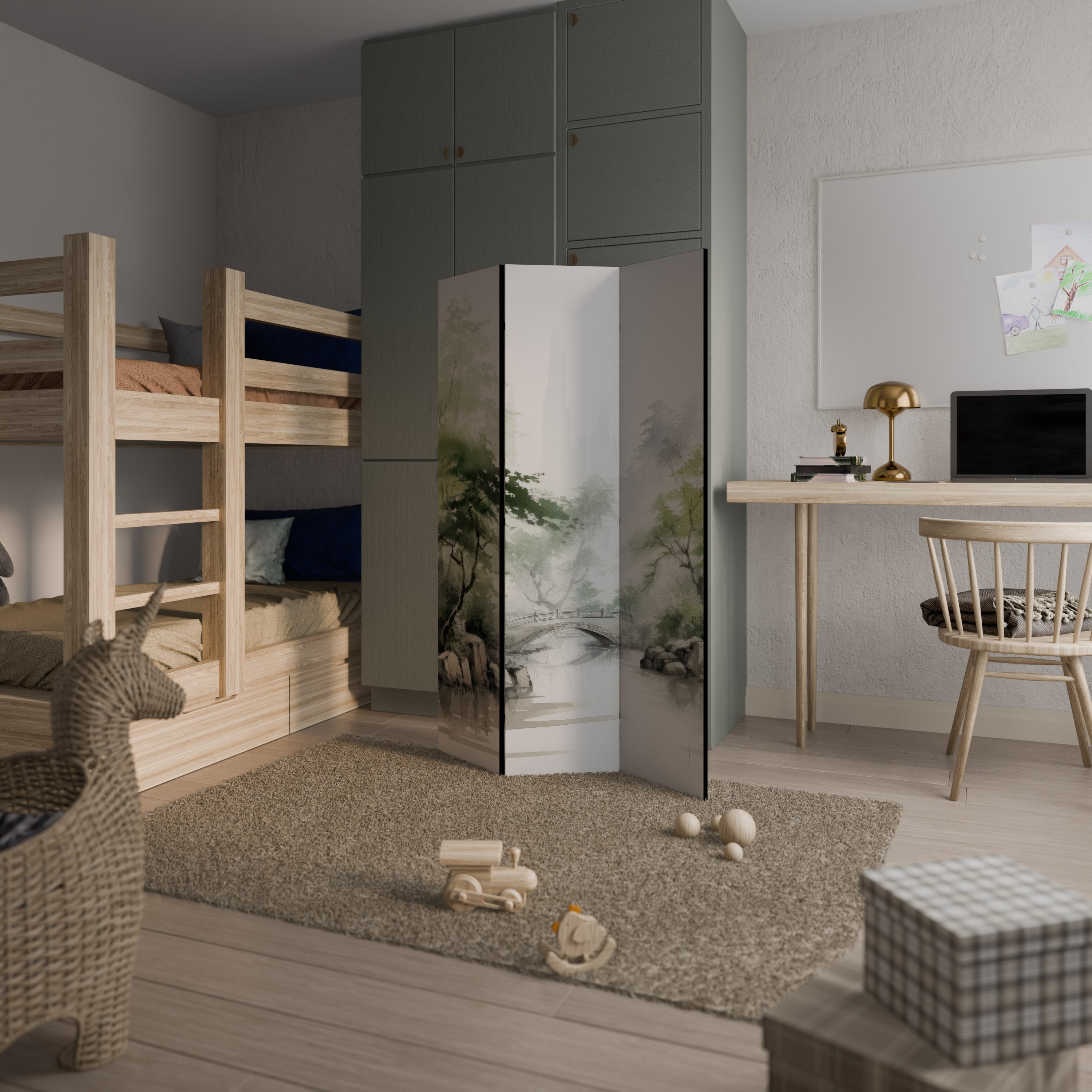 SCÈNE DE PAYSAGE AQUATIQUE HARMONIEUX - Paravent décoratif à 3 panneaux