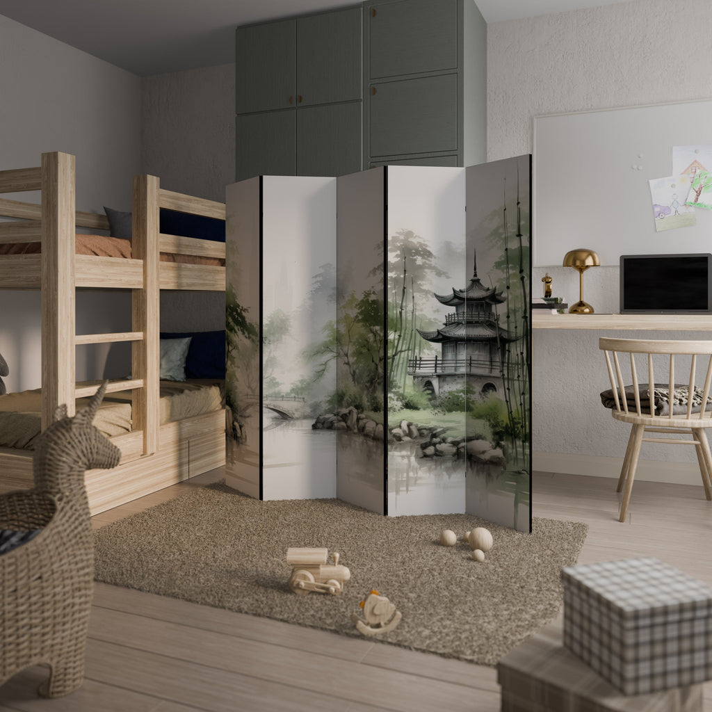 SCÈNE DE PAYSAGE AQUATIQUE HARMONIEUX - Paravent décoratif à 5 panneaux