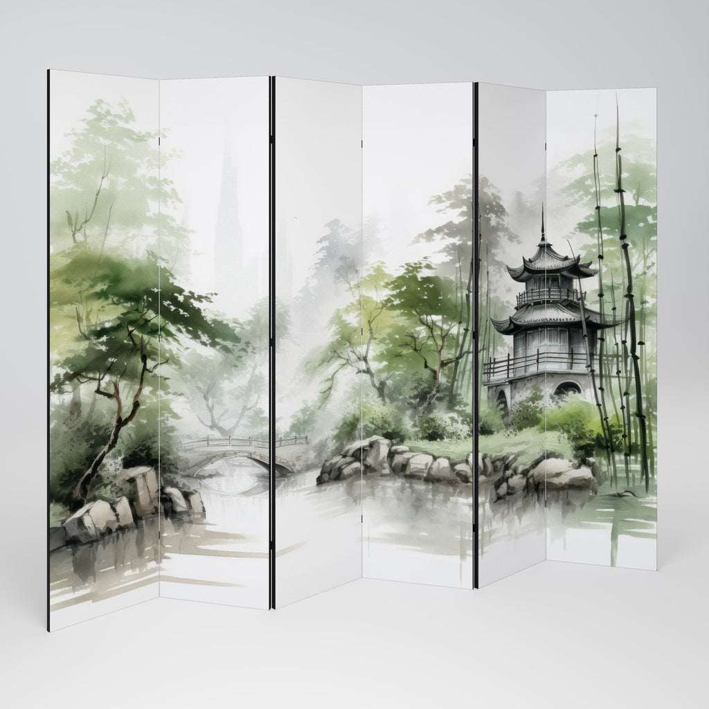 SCÈNE DE PAYSAGE AQUATIQUE HARMONIEUX - Paravent décoratif à 6 panneaux
