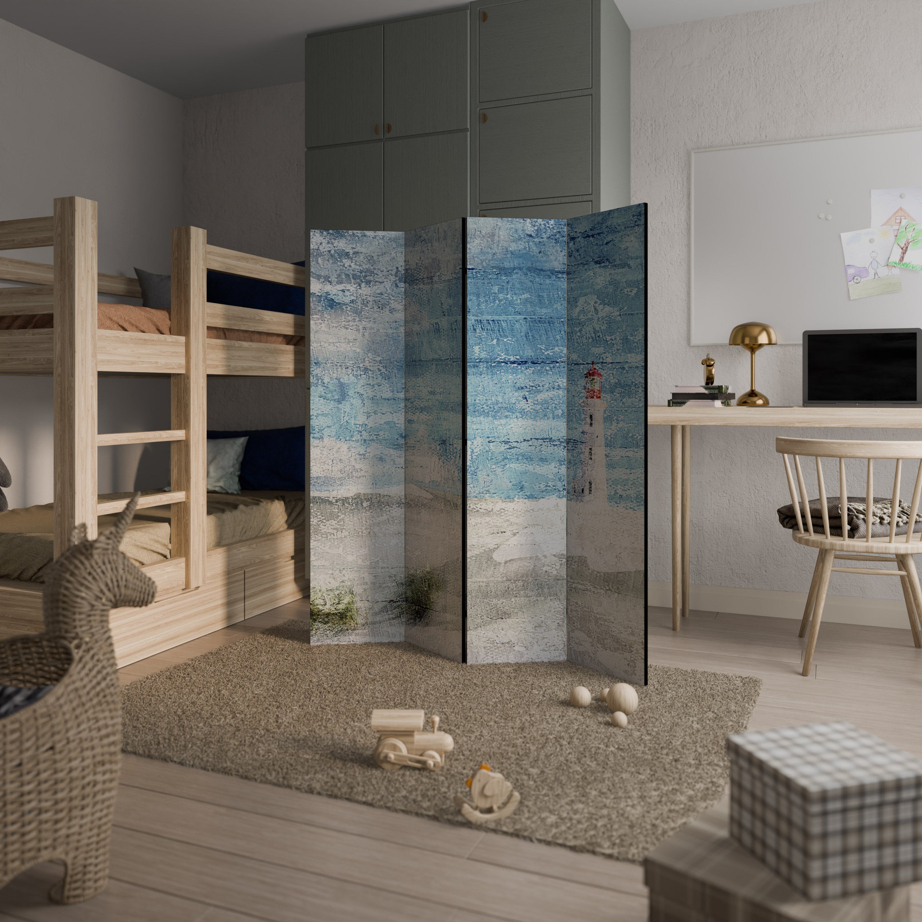 Paravent décoratif à 4 panneaux PHARE EN TRANQUILLITÉ