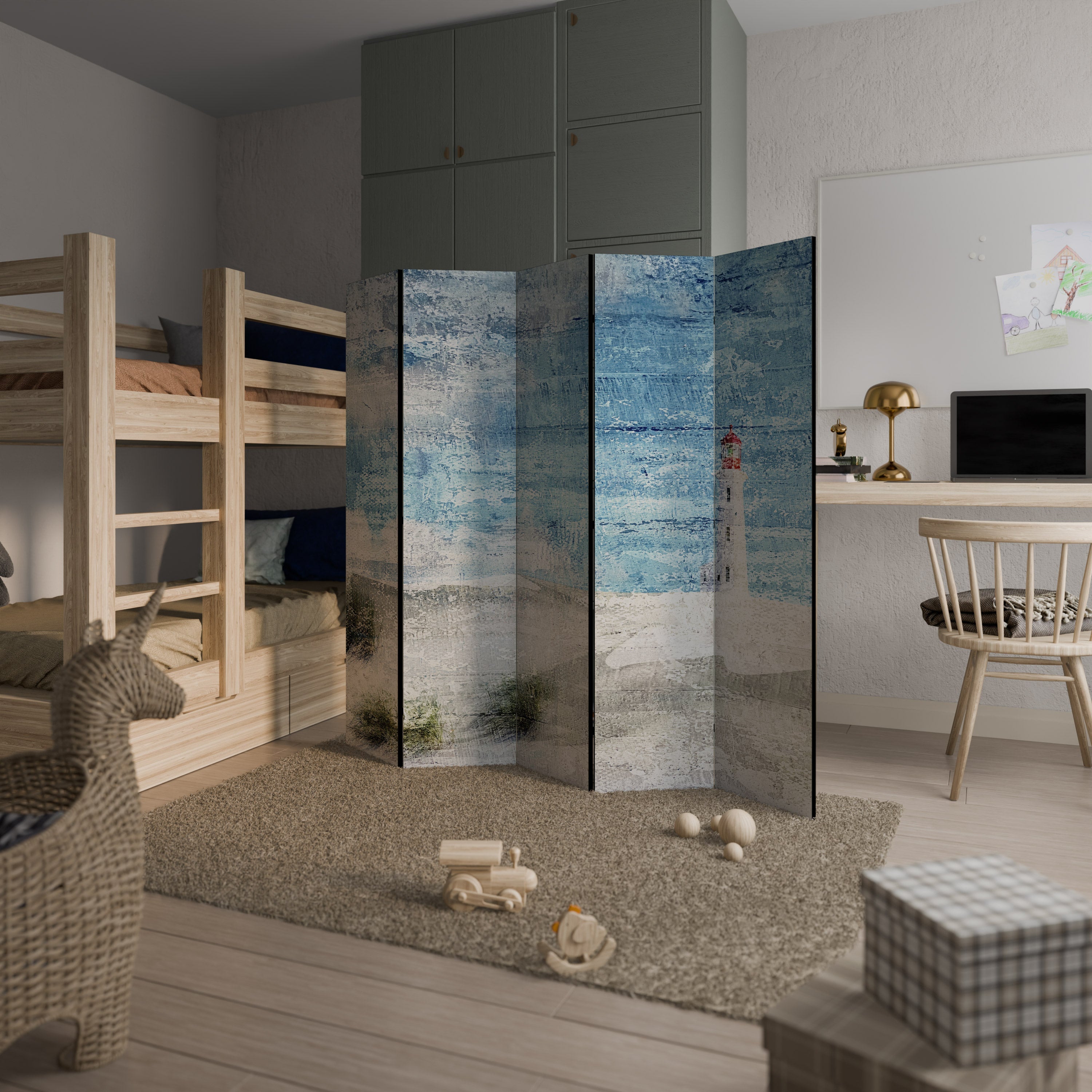 Paravent décoratif à 5 panneaux PHARE EN TRANQUILLITÉ