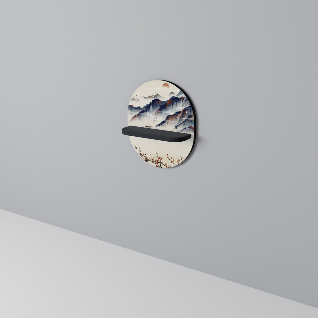 Étagère ovale en finition noire, style paysage japonais