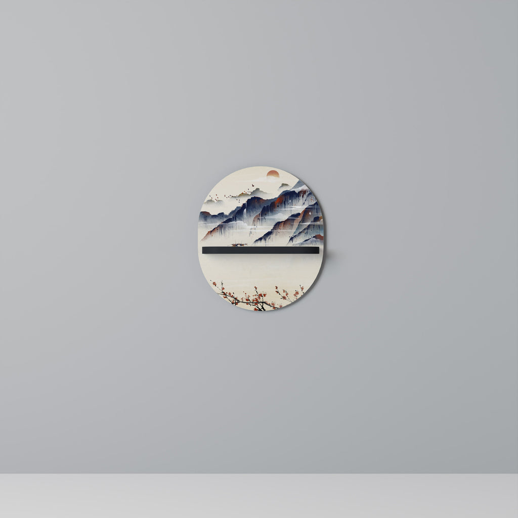 Étagère ovale en finition noire, style paysage japonais