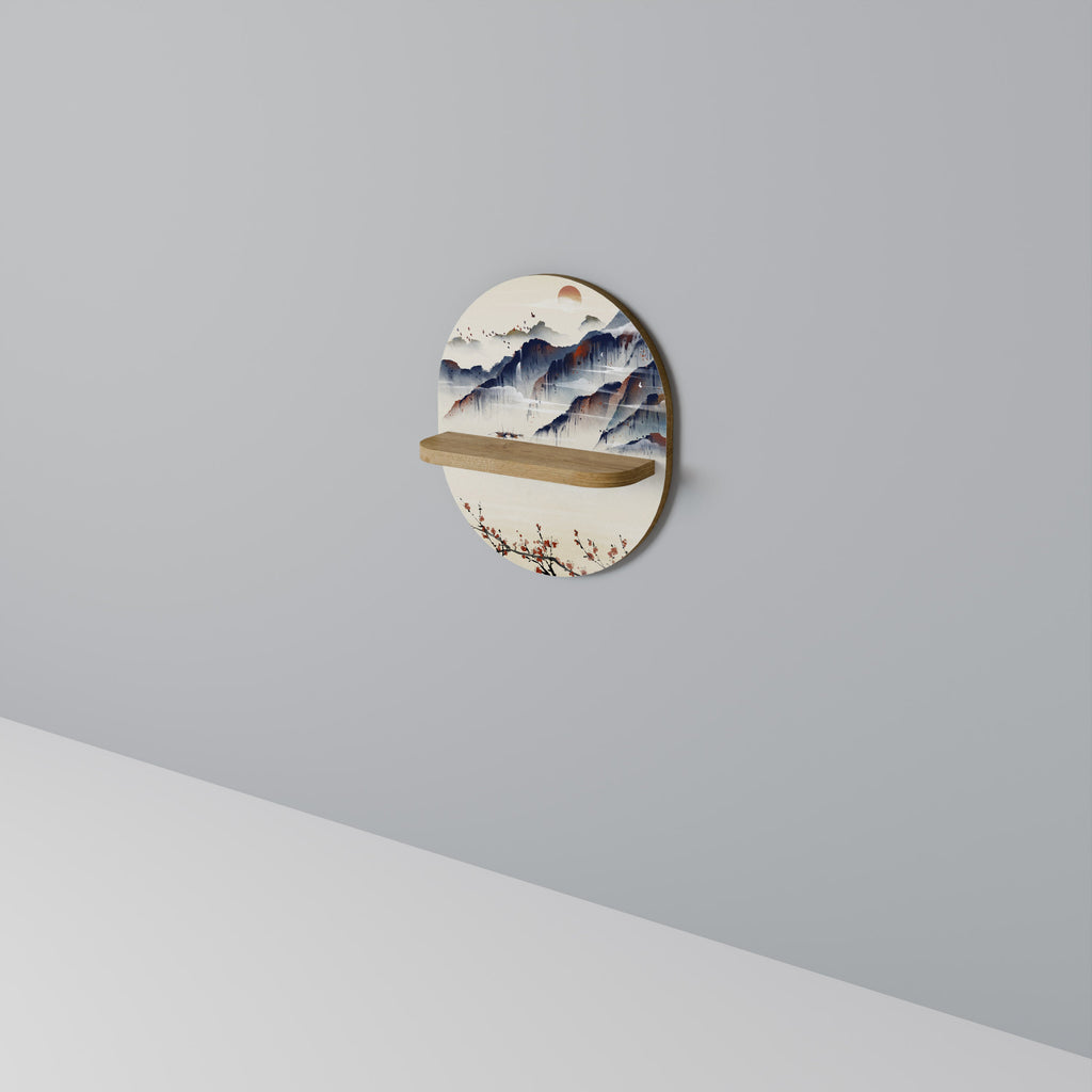 Étagère ovale effet chêne style PAYSAGE JAPONAIS