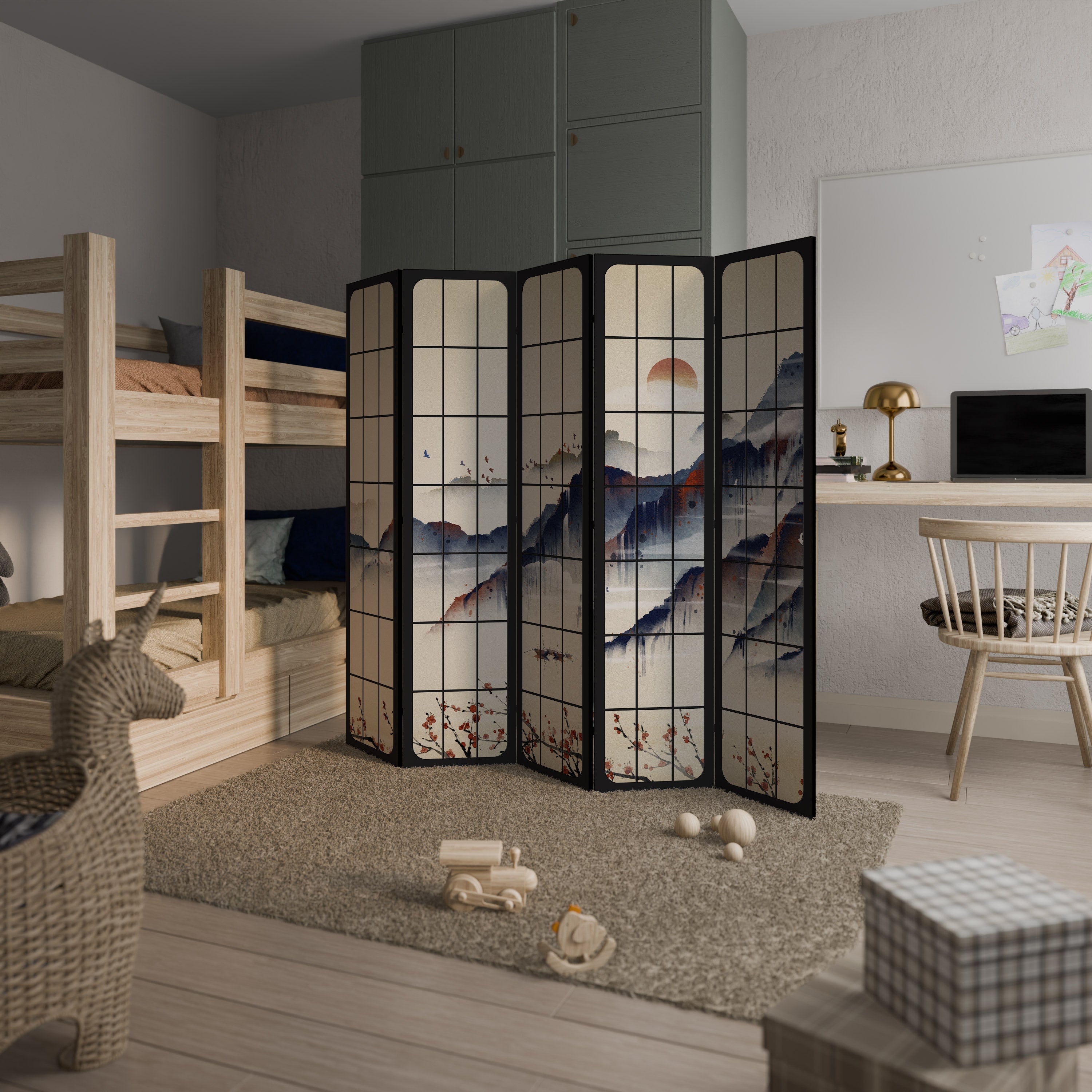 Paravent décoratif à 5 panneaux PAYSAGE JAPONAIS