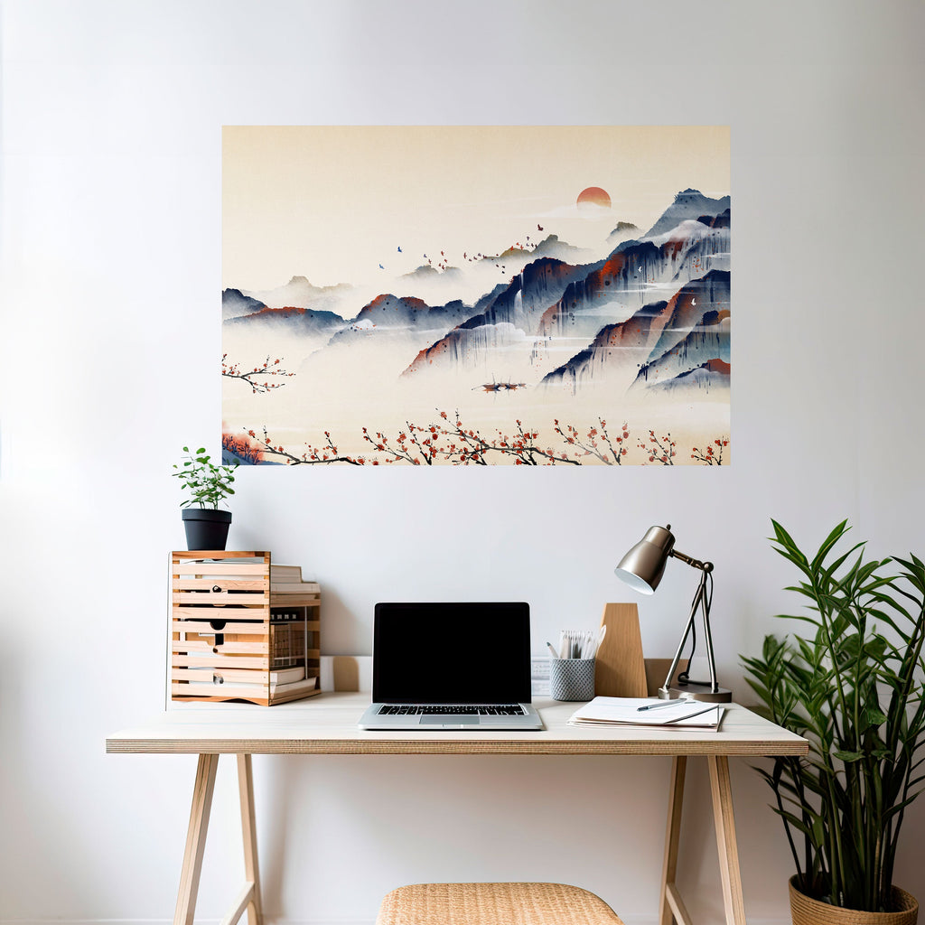 Affiche horizontale autocollante PAYSAGE JAPONAIS