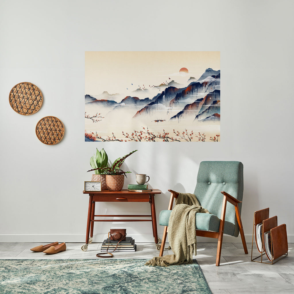 Affiche horizontale autocollante PAYSAGE JAPONAIS