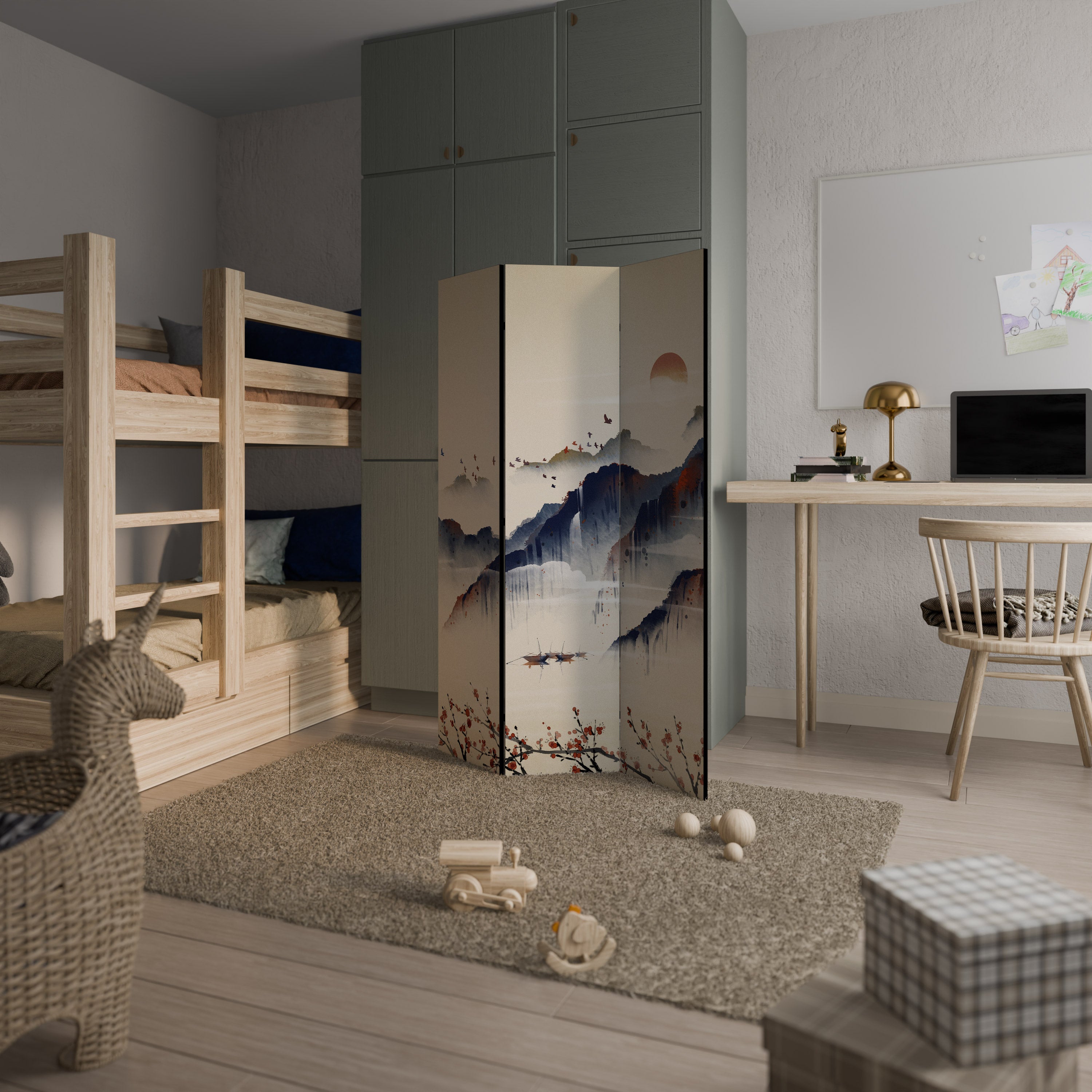 Paravent décoratif à 3 panneaux PAYSAGE ORIENTAL