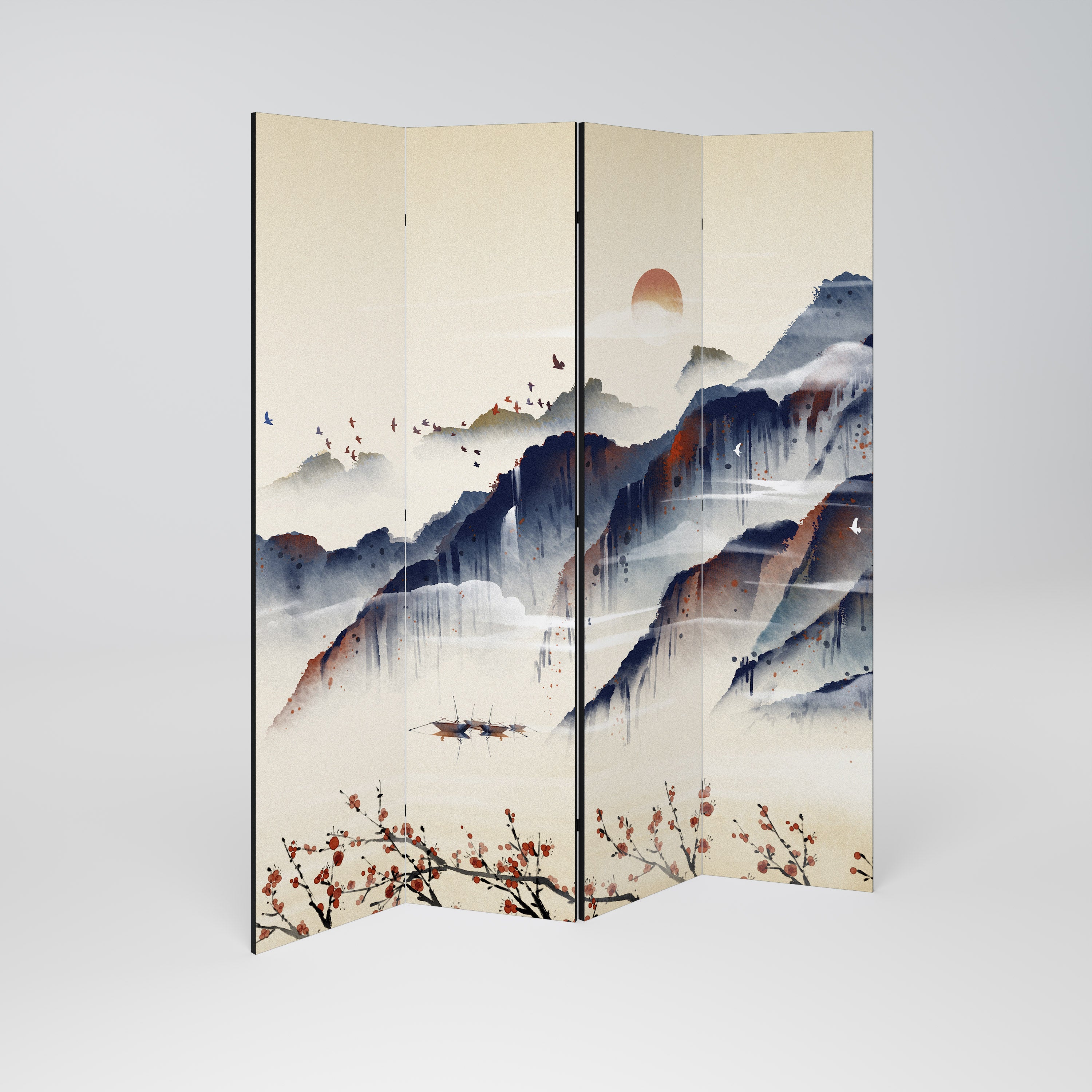 ORIENTAL LANDSCAPE 4-Panel Room Divider