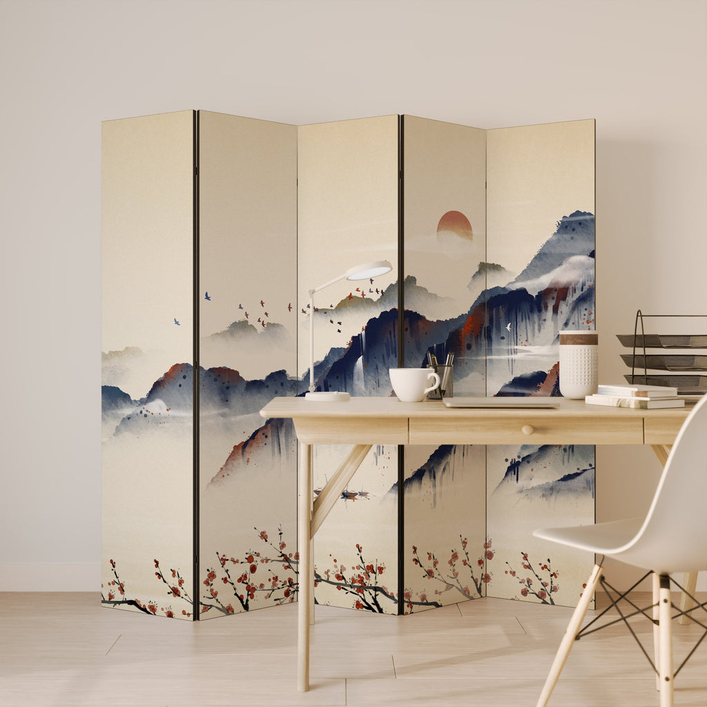 Paravent décoratif à 5 panneaux PAYSAGE ORIENTAL