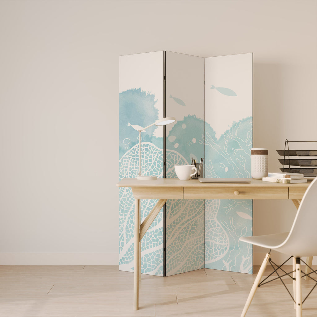 Séparateur de pièce décoratif à 3 panneaux PLAISIRS SOUS-MARINS