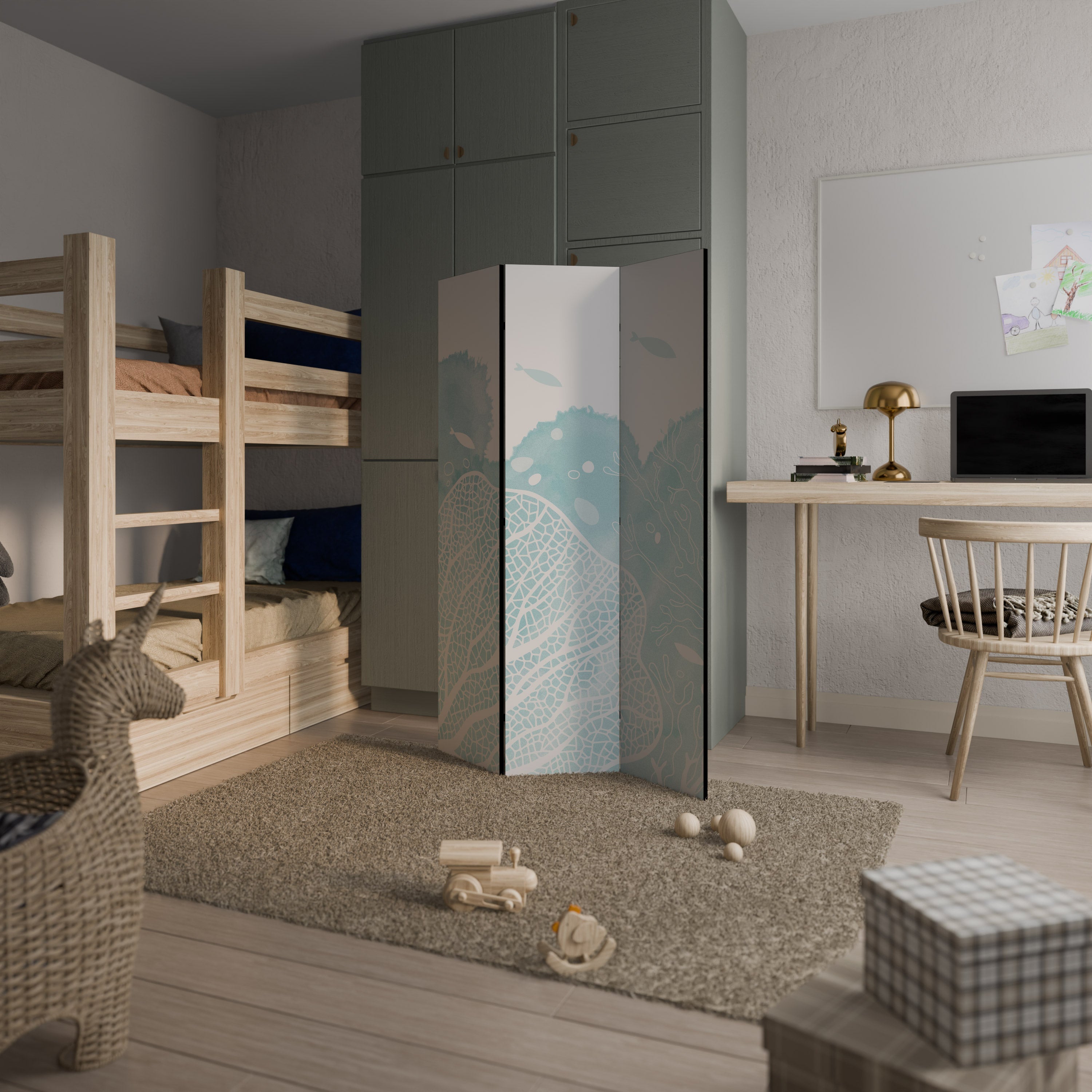 Séparateur de pièce décoratif à 3 panneaux PLAISIRS SOUS-MARINS