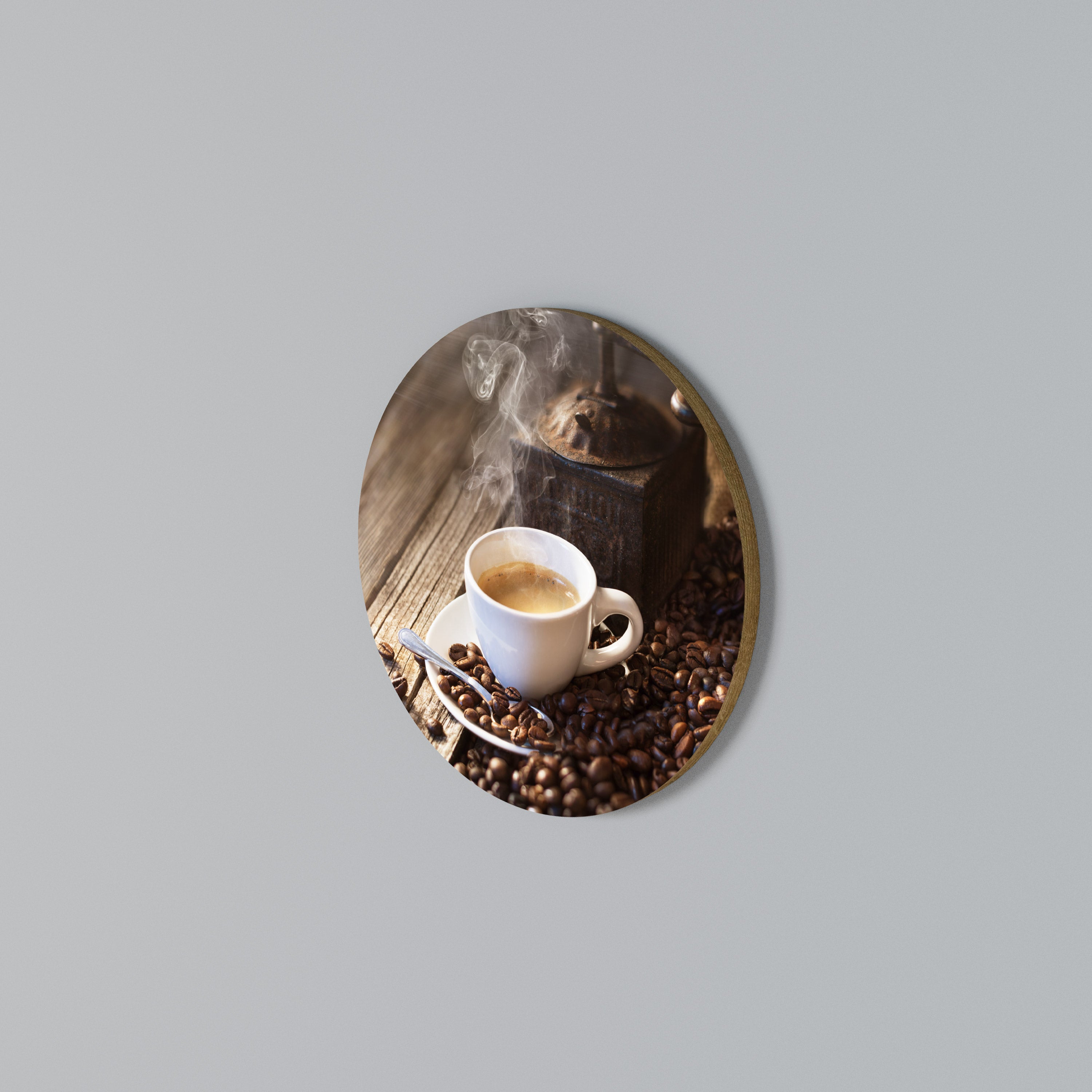 STEAMING BREWED DELIGHT Round Wall Art