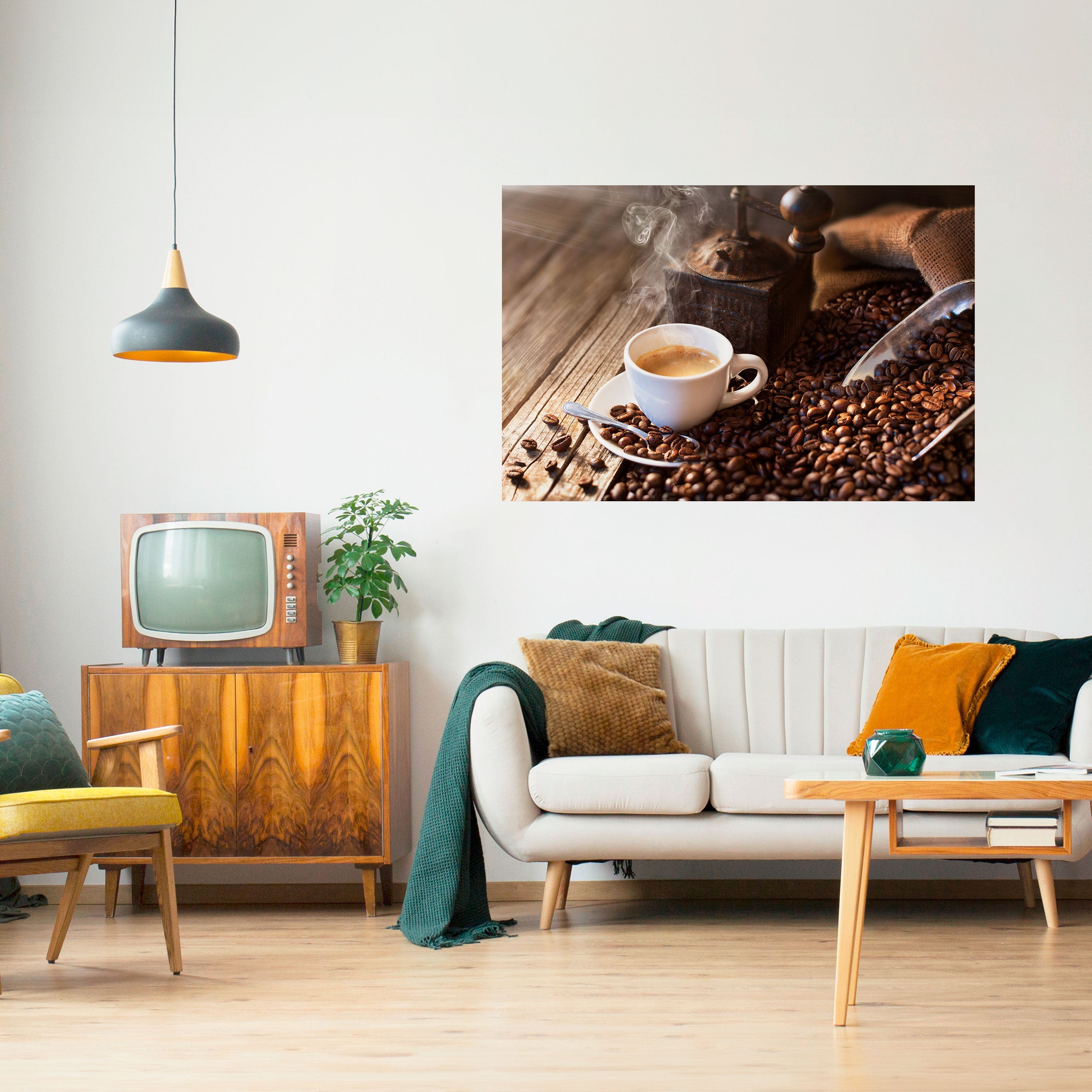 Affiche horizontale autocollante « STEAMING BREWED DELIGHT »