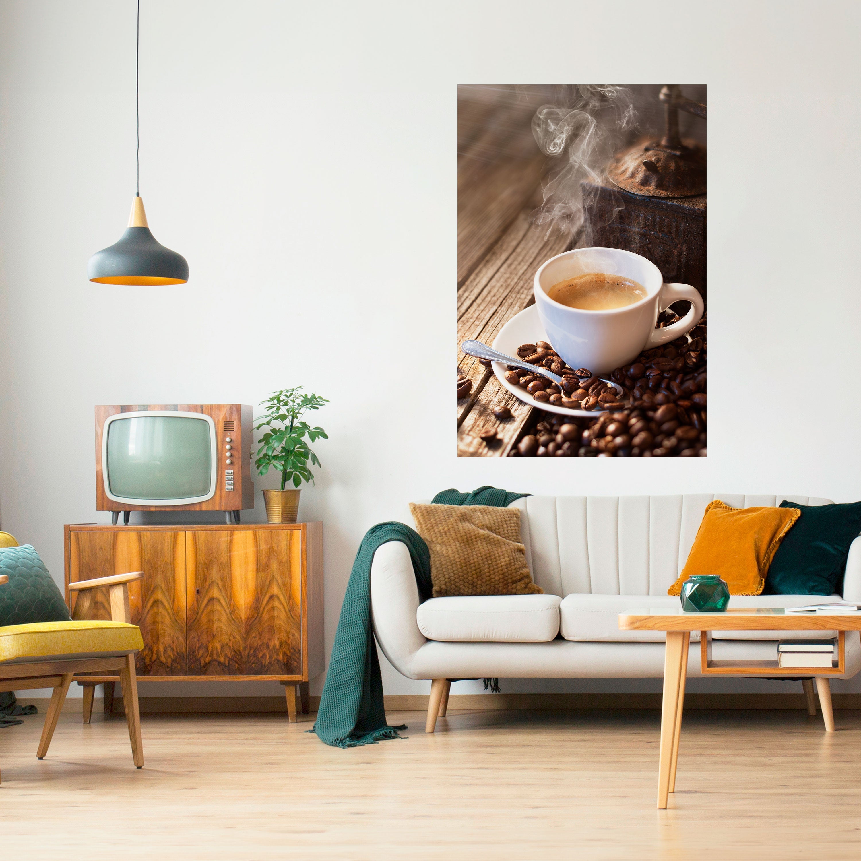 Affiche verticale autocollante « STEAMING BREWED DELIGHT »