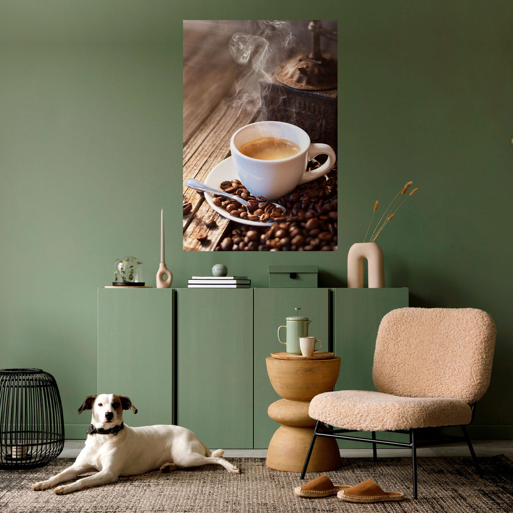 Affiche verticale autocollante « STEAMING BREWED DELIGHT »