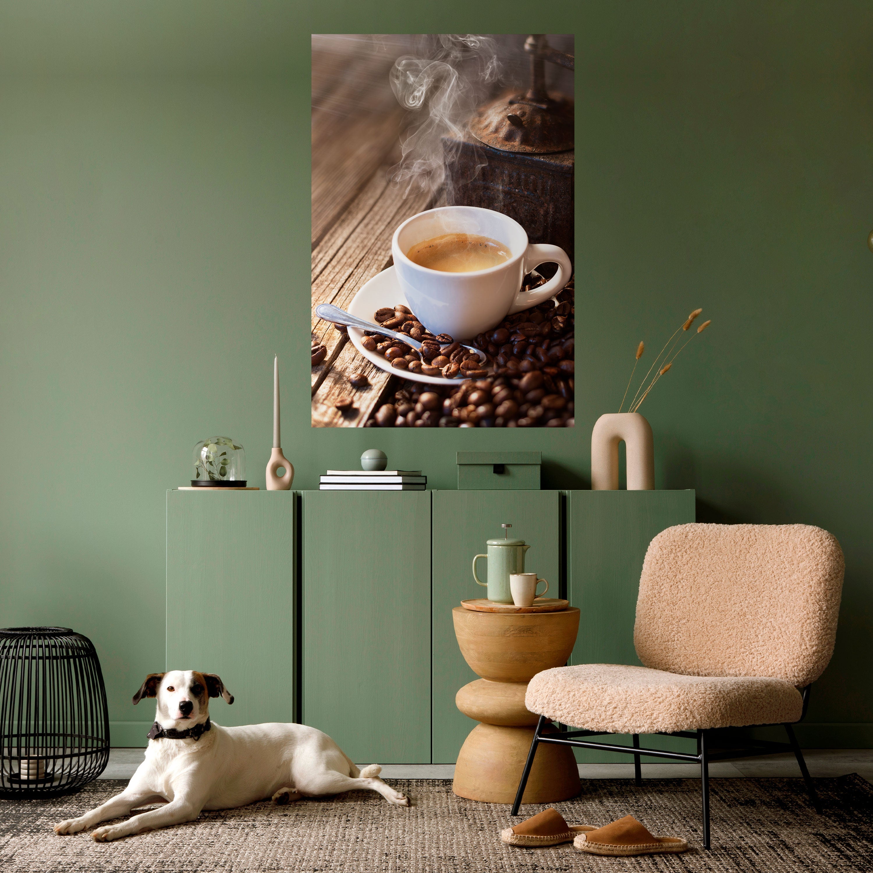 Affiche verticale autocollante « STEAMING BREWED DELIGHT »