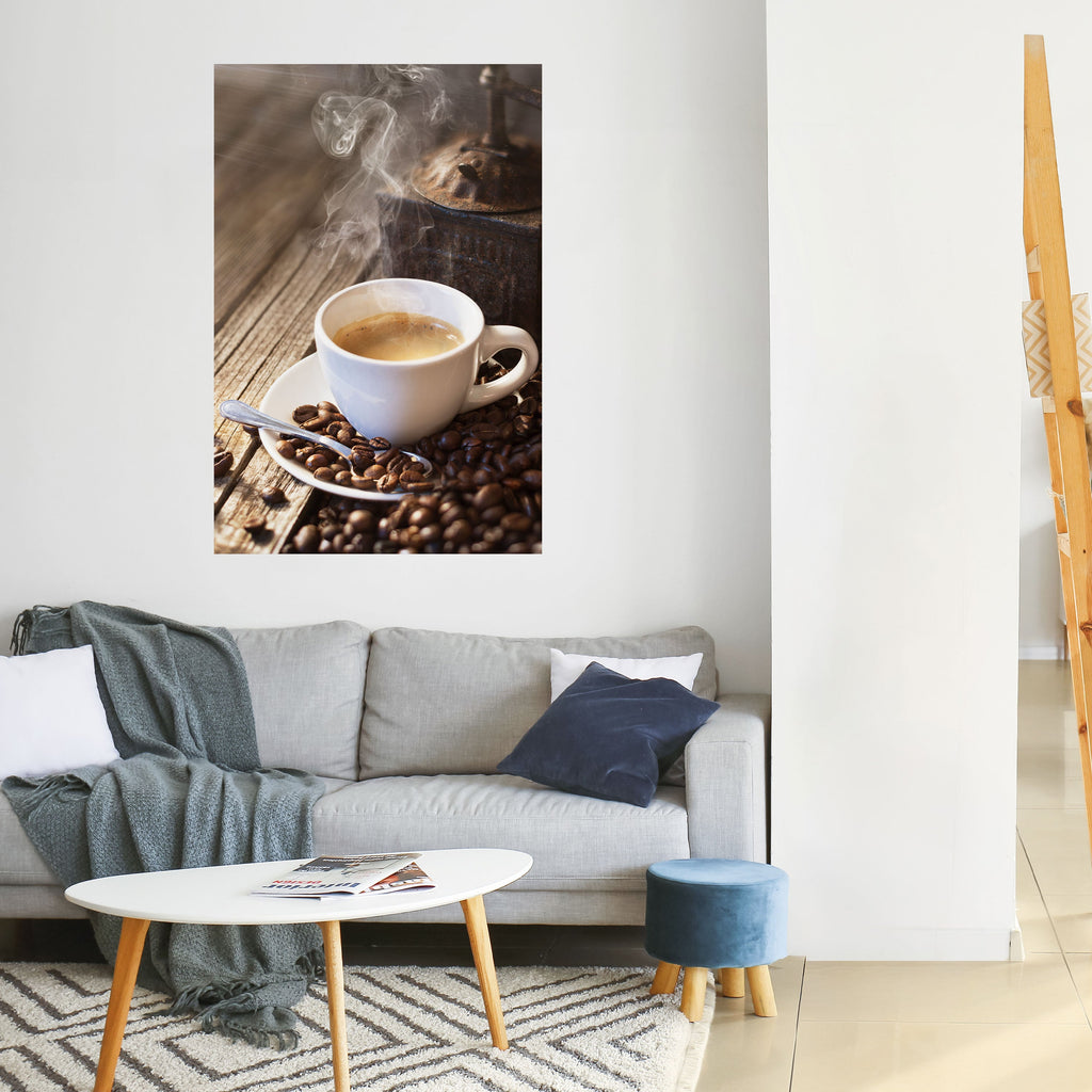 Affiche verticale autocollante « STEAMING BREWED DELIGHT »