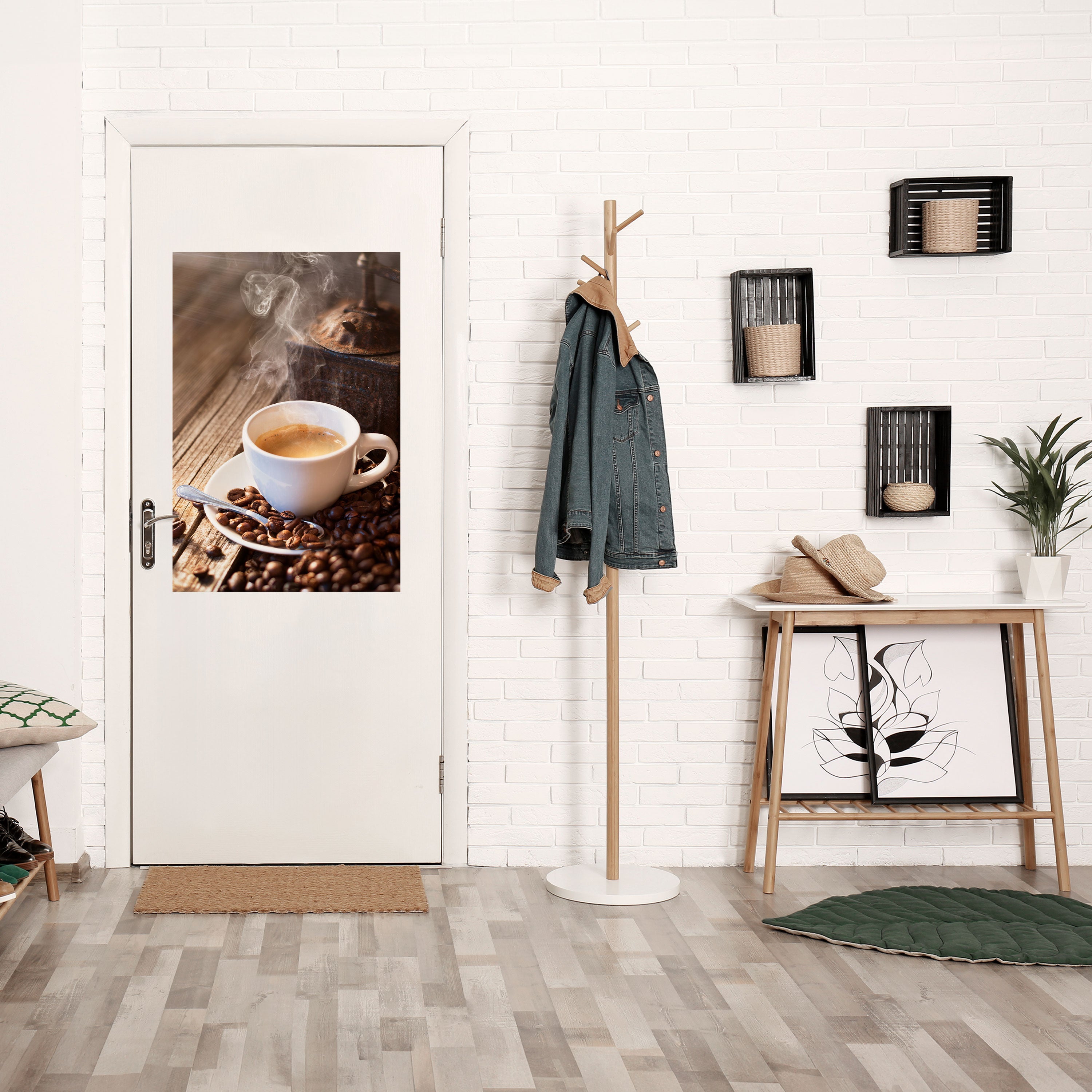 Affiche verticale autocollante « STEAMING BREWED DELIGHT »