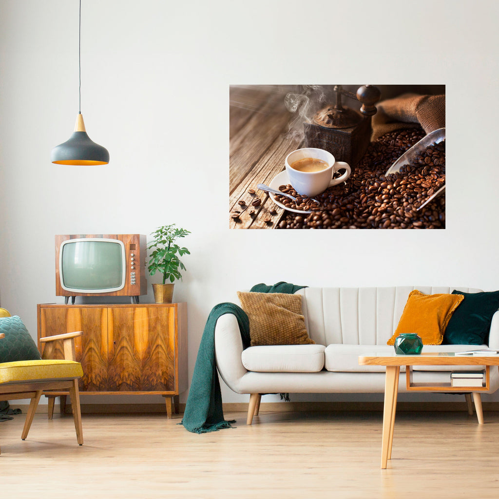 Affiche horizontale autocollante « STEAMING BREWED DELIGHT »