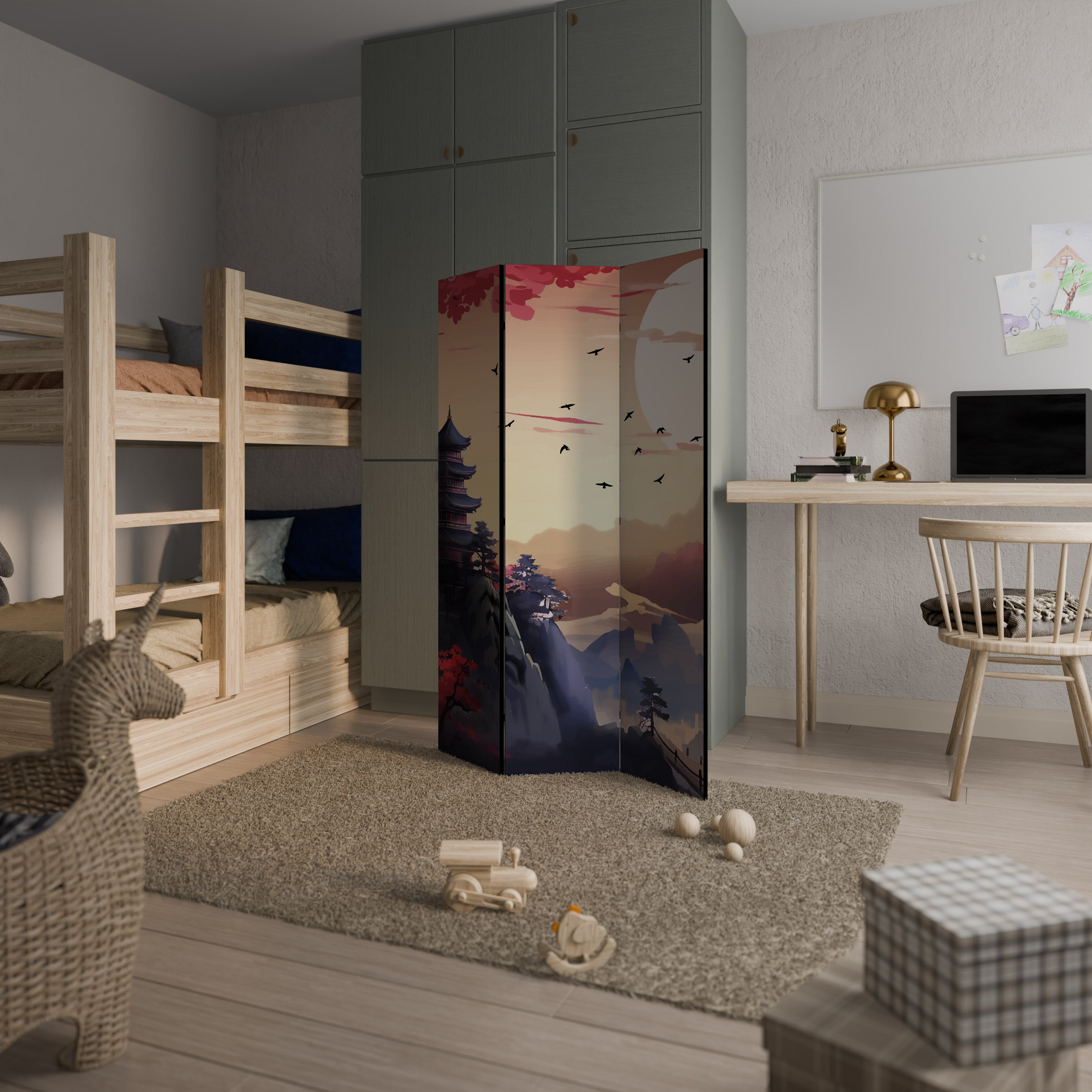 Paravent décoratif à 3 panneaux AURA JAPONAISE