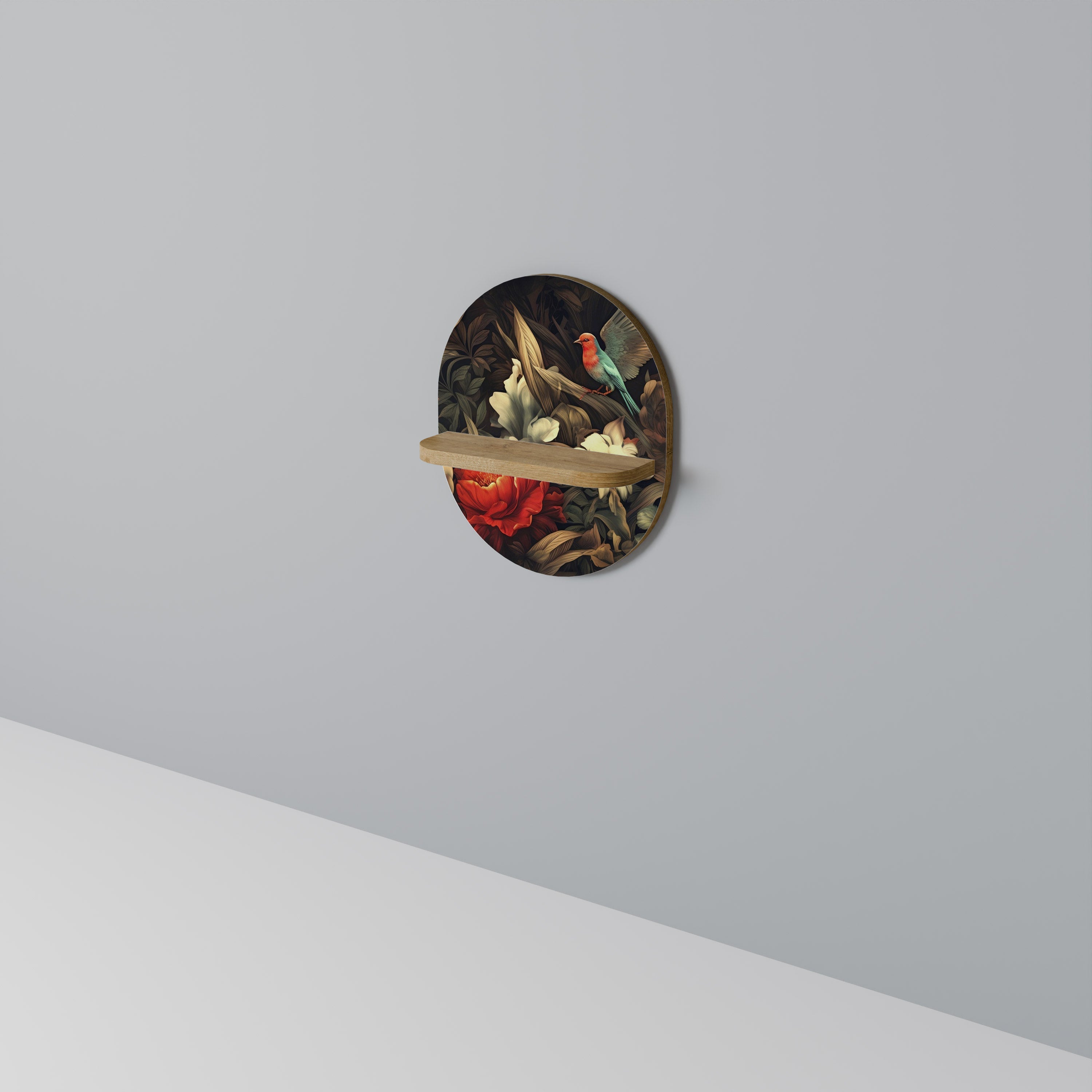 Étagère d'art ovale BOTANICAL BIRDSONG en effet chêne