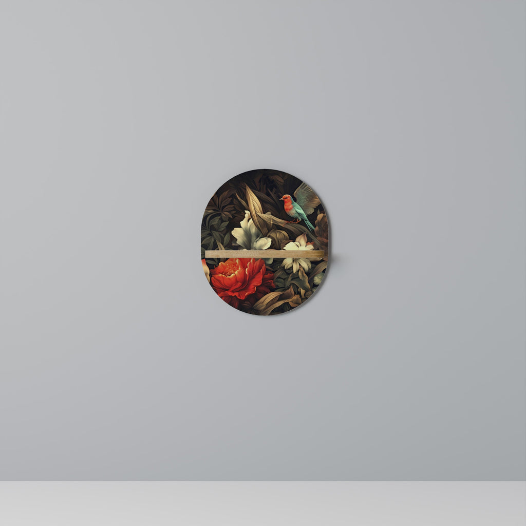 Étagère d'art ovale BOTANICAL BIRDSONG en effet chêne