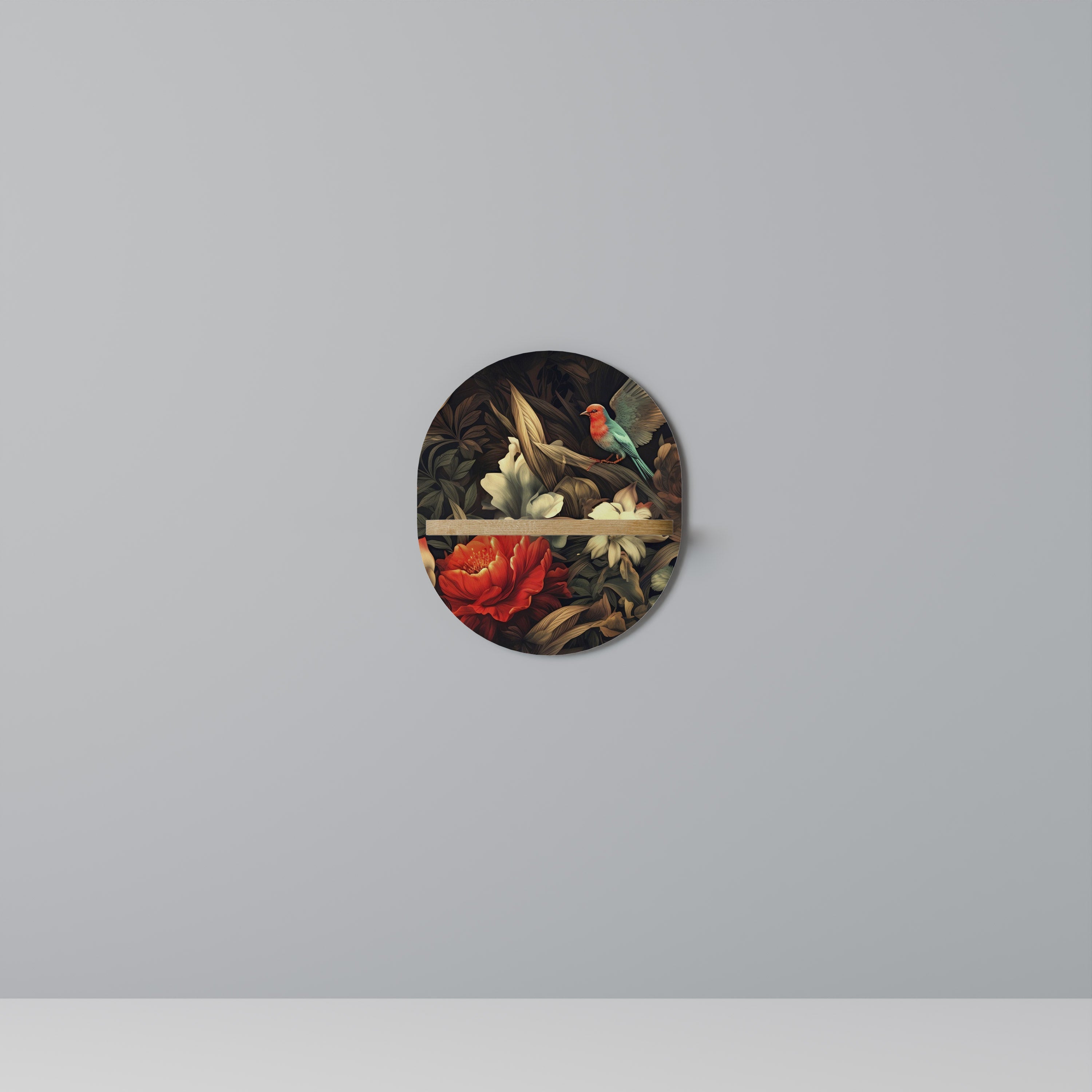 Étagère d'art ovale BOTANICAL BIRDSONG en effet chêne