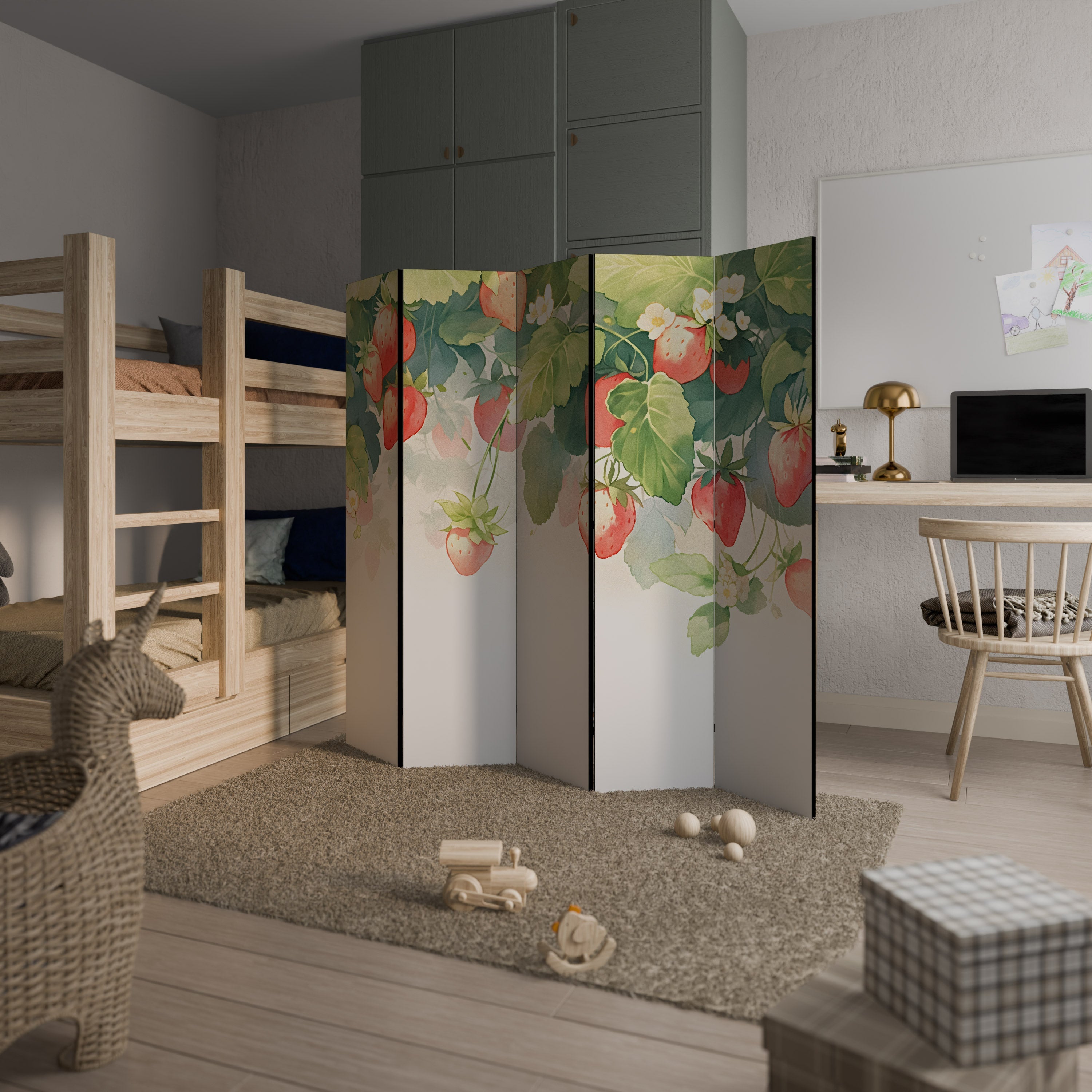 Paravent décoratif à 5 panneaux STRAWBERRY DREAMSCAPE