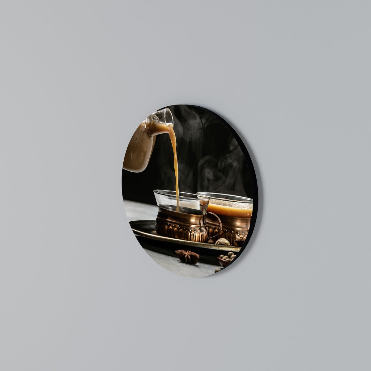 STEAMING SIPS OF SERENITY Round Wall Art