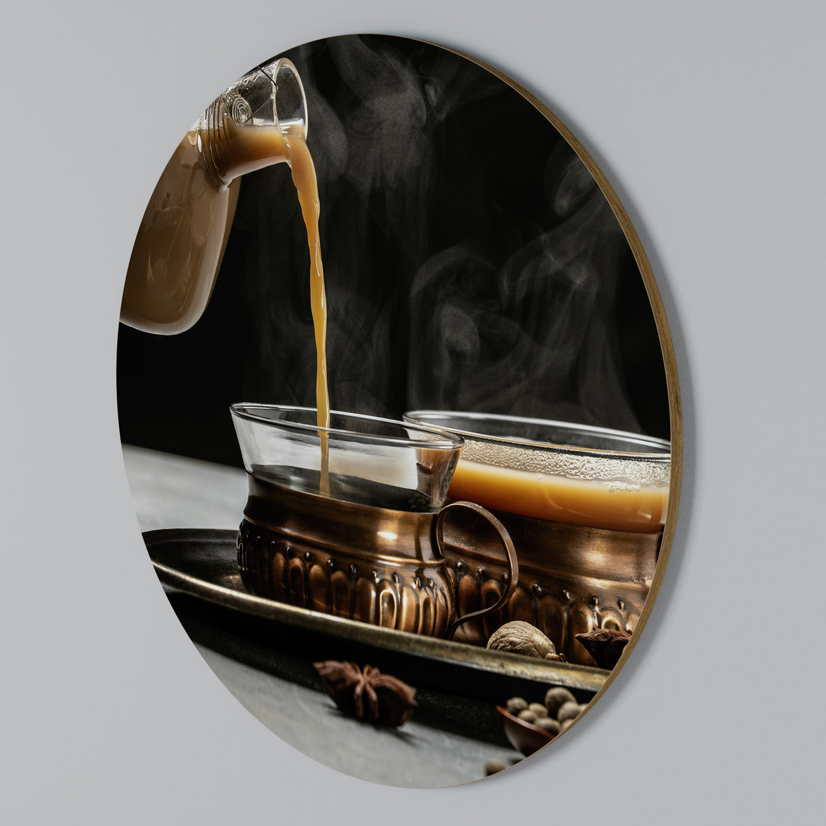STEAMING SIPS OF SERENITY Round Wall Art
