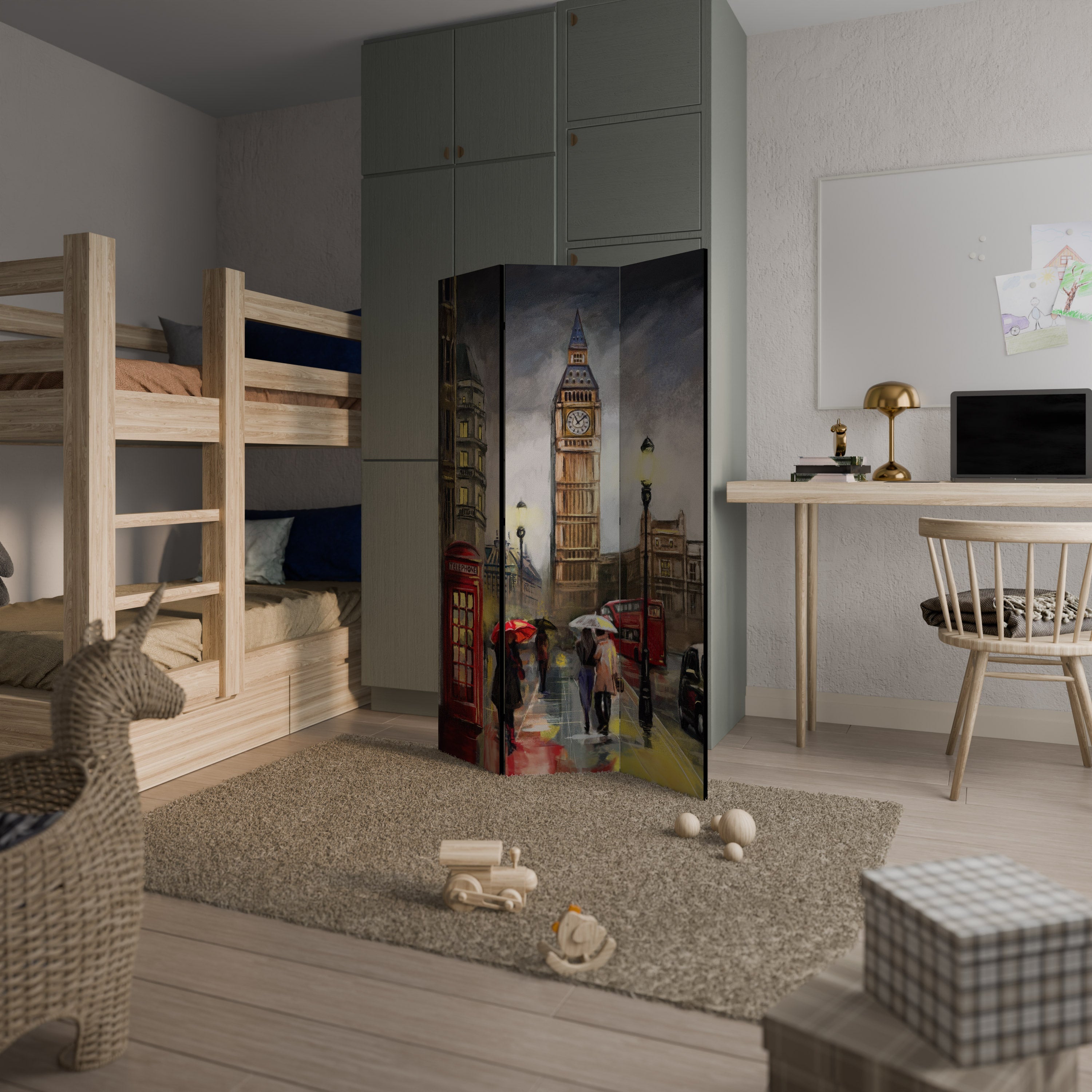 L'AMBIANCE INTEMPORELLE DE LONDRES : Séparateur de pièce décoratif à 3 panneaux