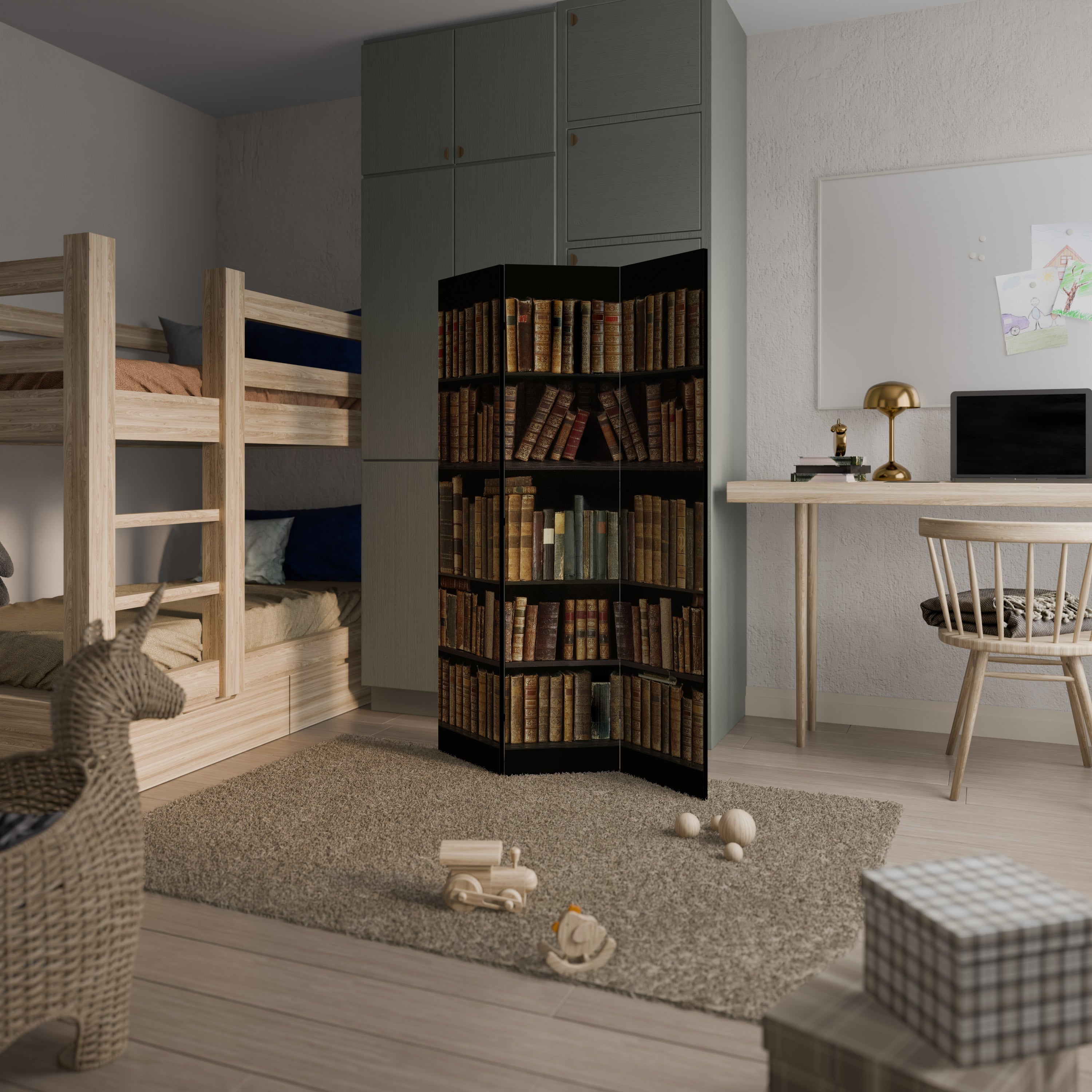 SHELVES OF TIME Séparateur de pièce décoratif à 3 panneaux