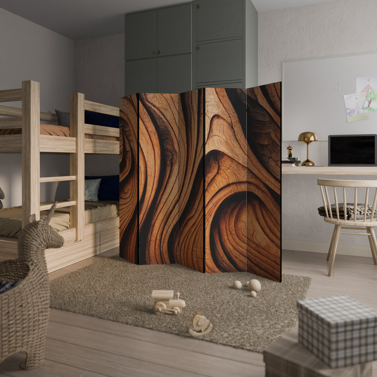 WOODEN WAVES UNFOLDED 5-Panel Room Divider