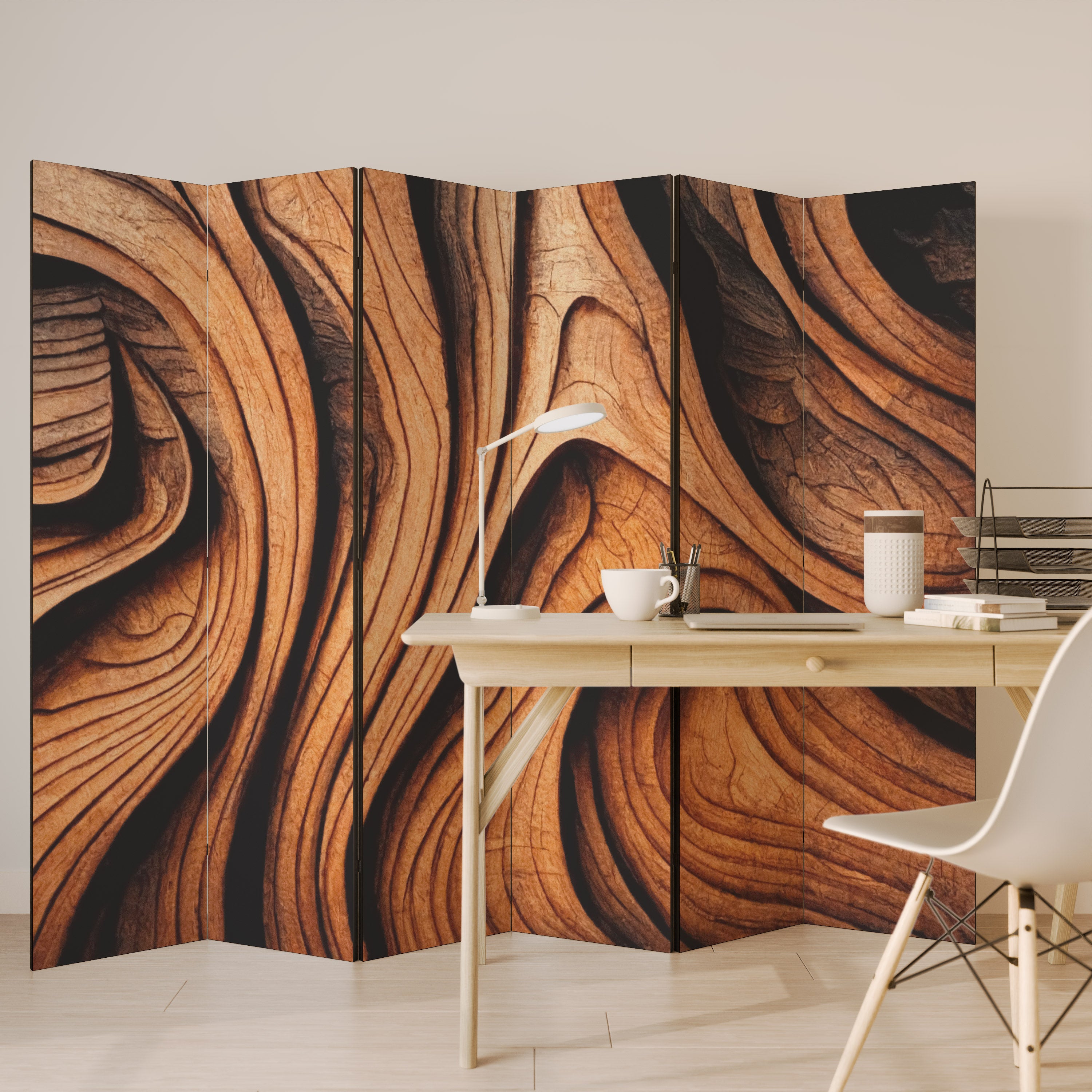 WOODEN WAVES UNFOLDED 6-Panel Room Divider